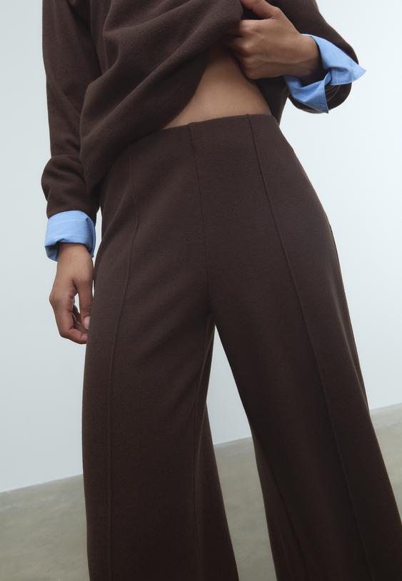 Stradivarius Knit Trousers With Seam Detail Brown M