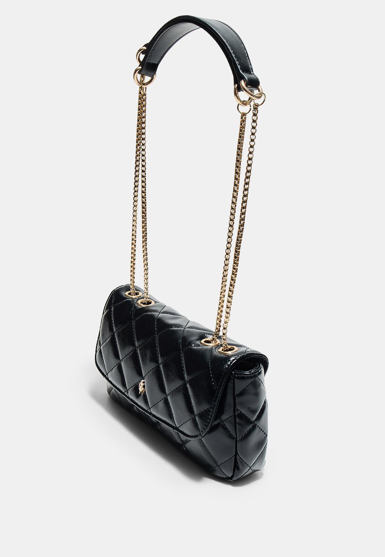 Quilted crossbody bag with chain — Black