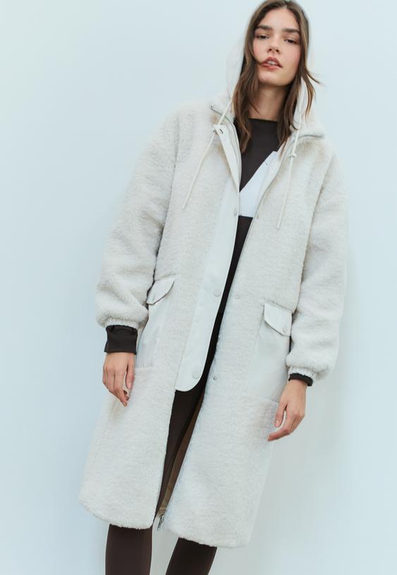 long faux shearling lined coat