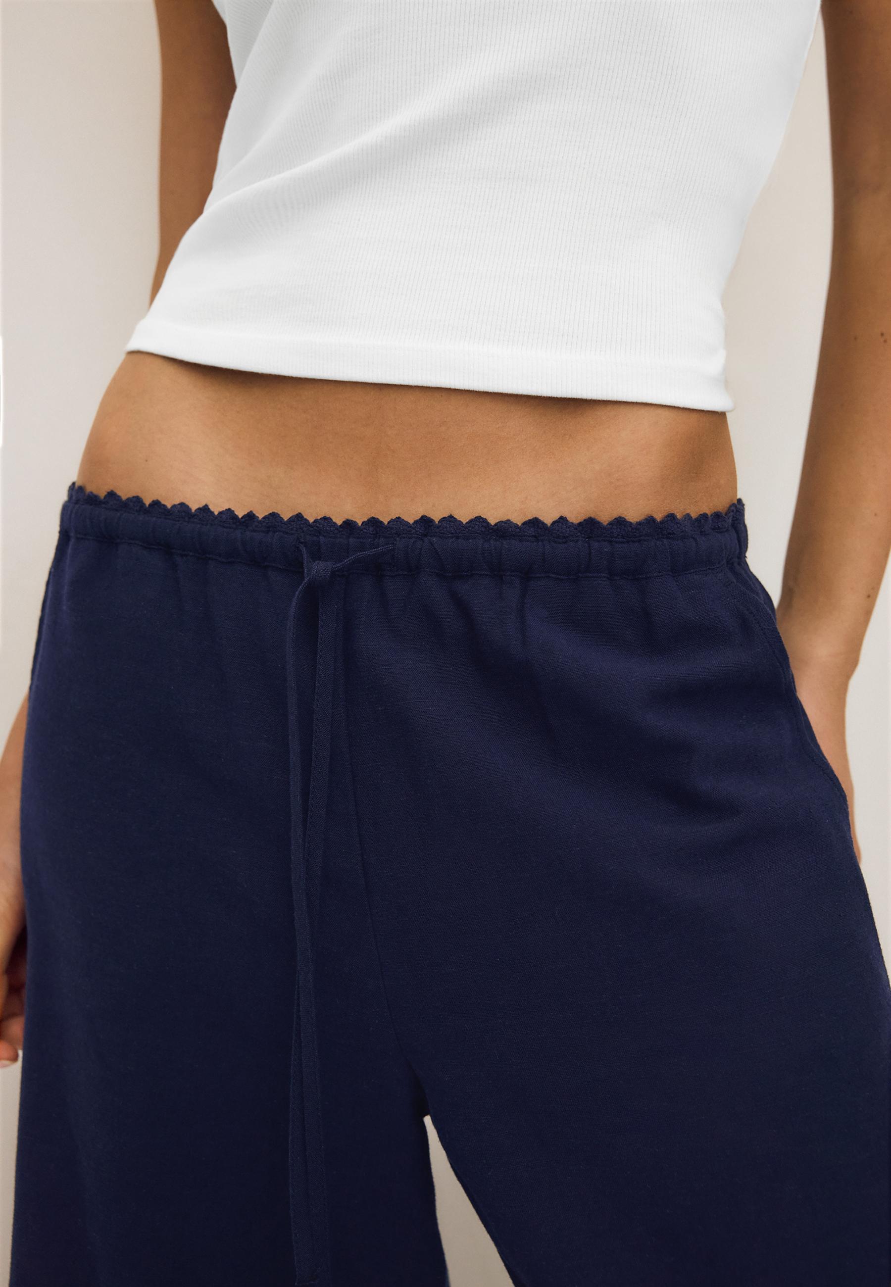 Wide-leg linen-effect trousers — Dark blue