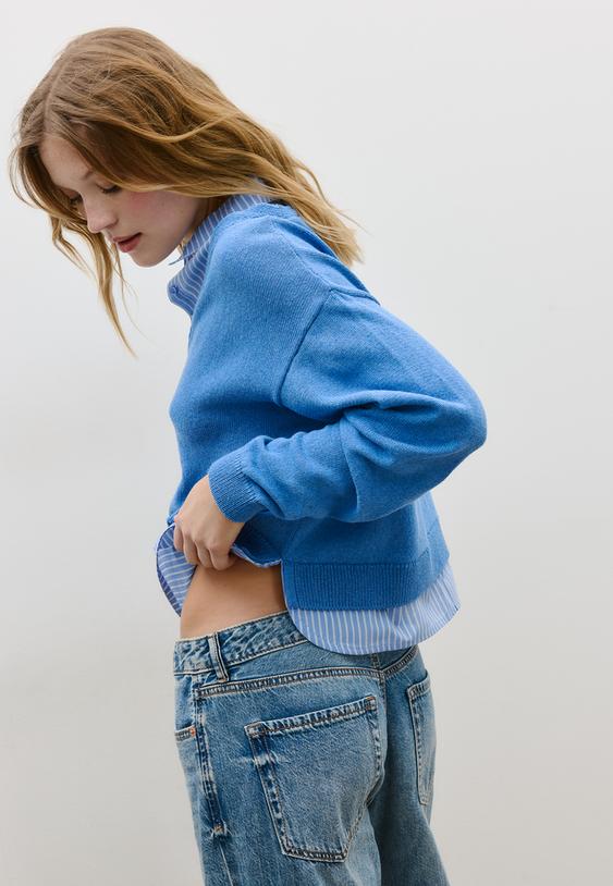 tricot trui in twee materialen