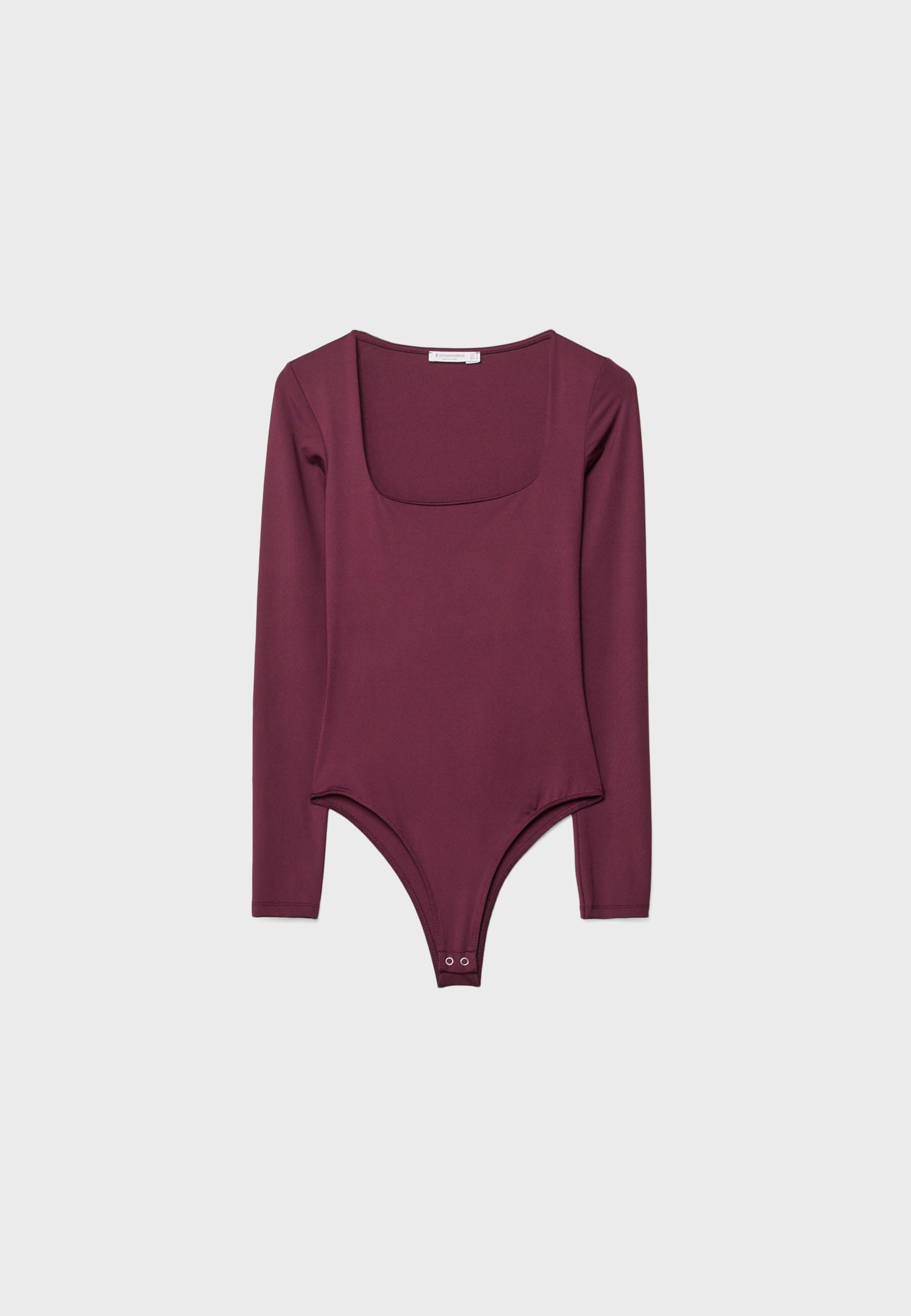 Long sleeve square neck bodysuit — AUBERGINE