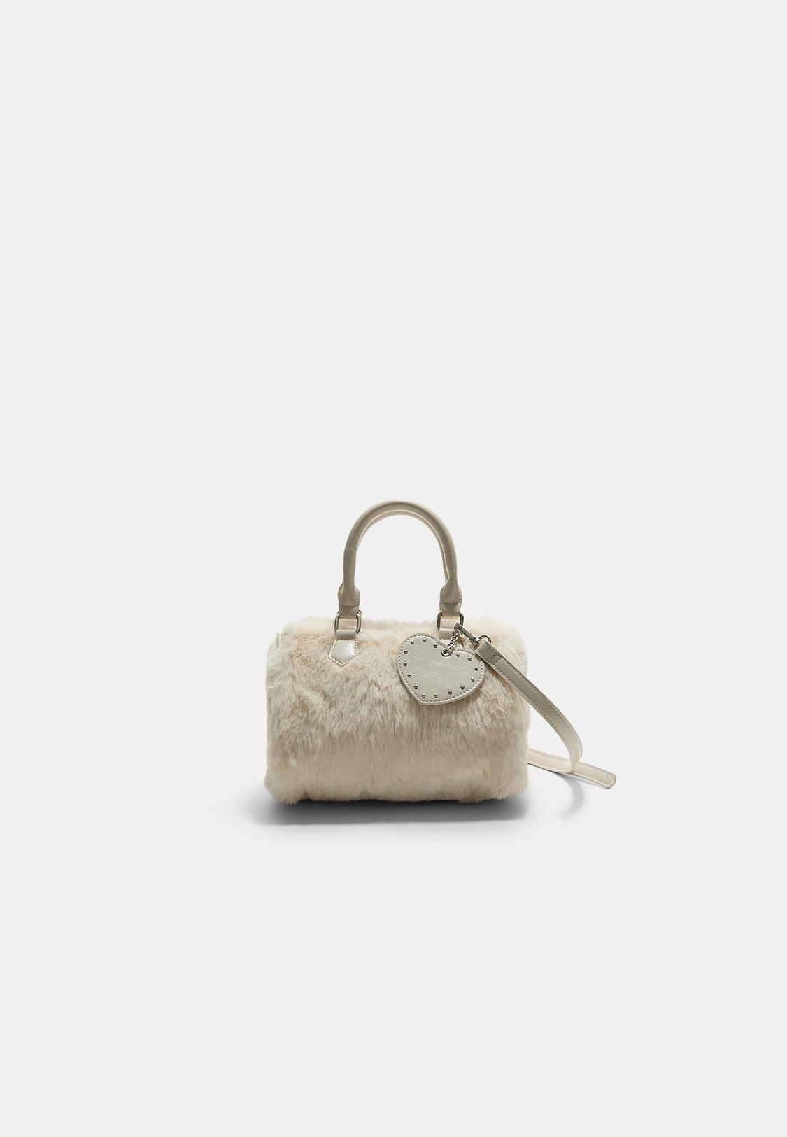 Surell Faux Rabbit Fur Heart Shaped Crossbody Bag - Fuzzy Small Bag With Long Strap, 9" X 8.5"