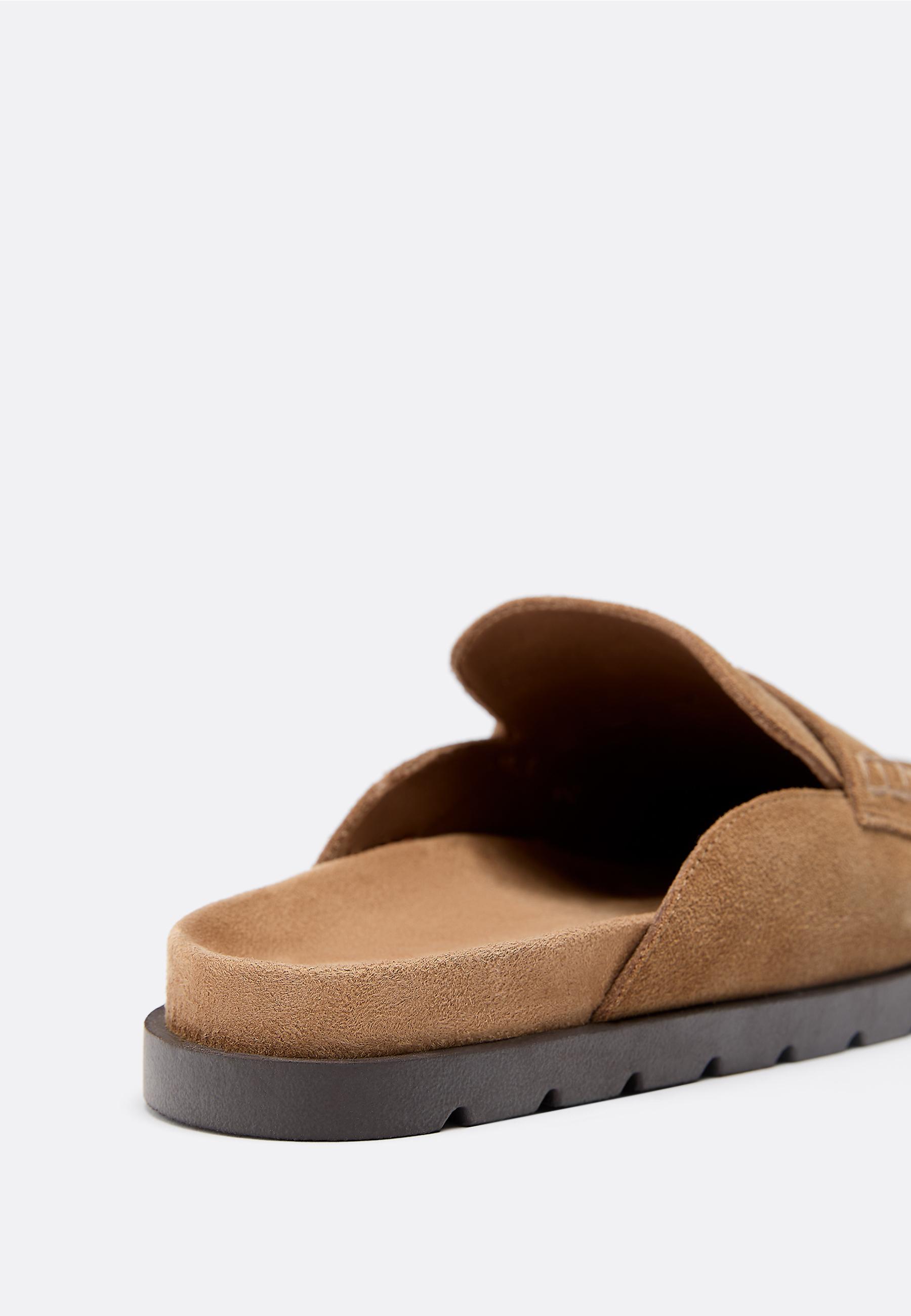 Backless leather loafer clogs — BEIGE
