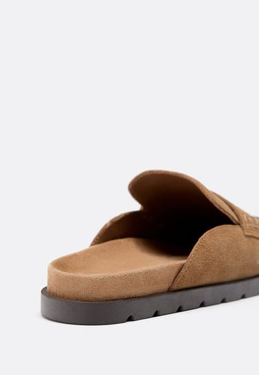 Leather moccasin backless clogs — BEIGE 3