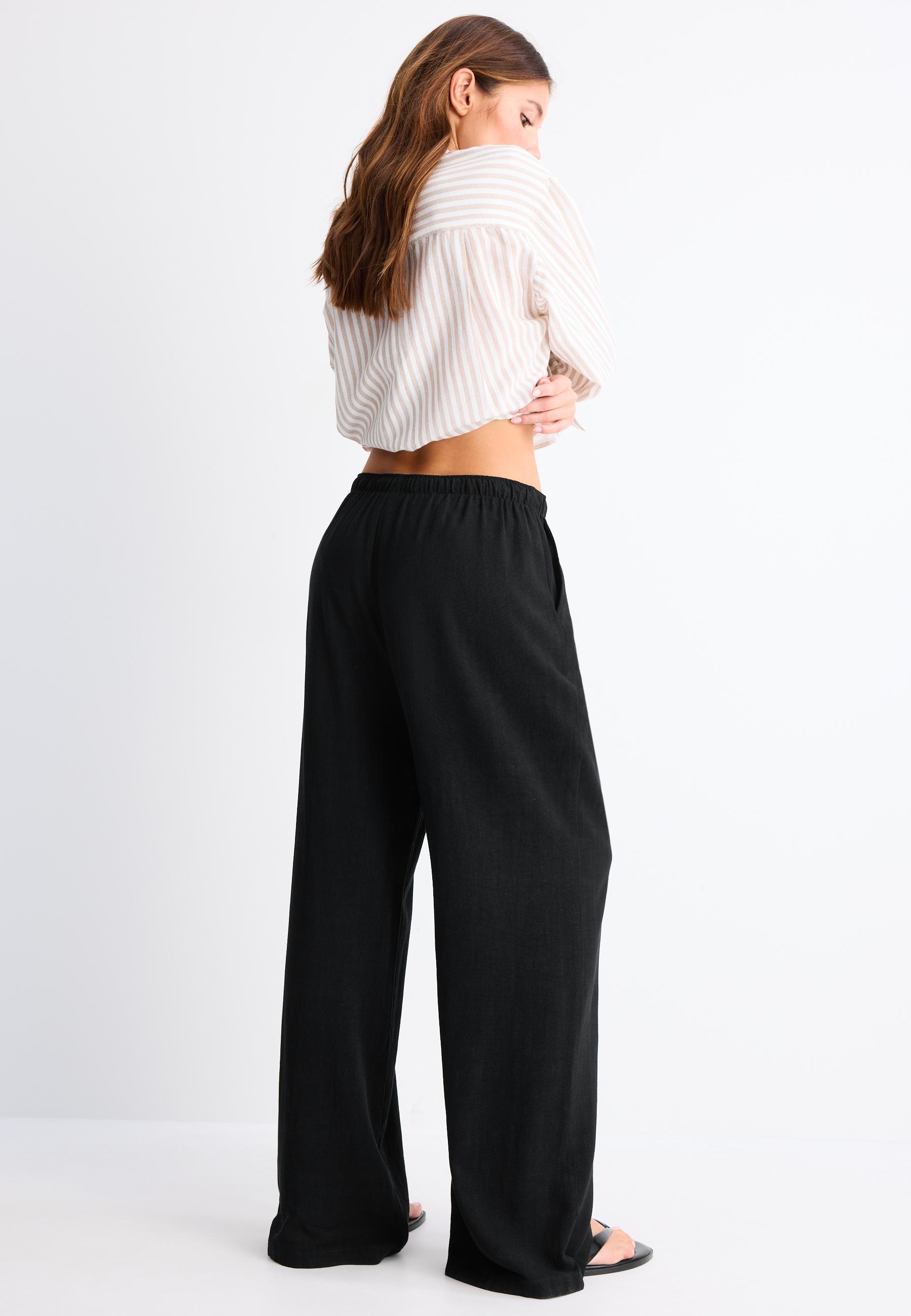 Keten görünümlü düz pantolon - Görsel 5