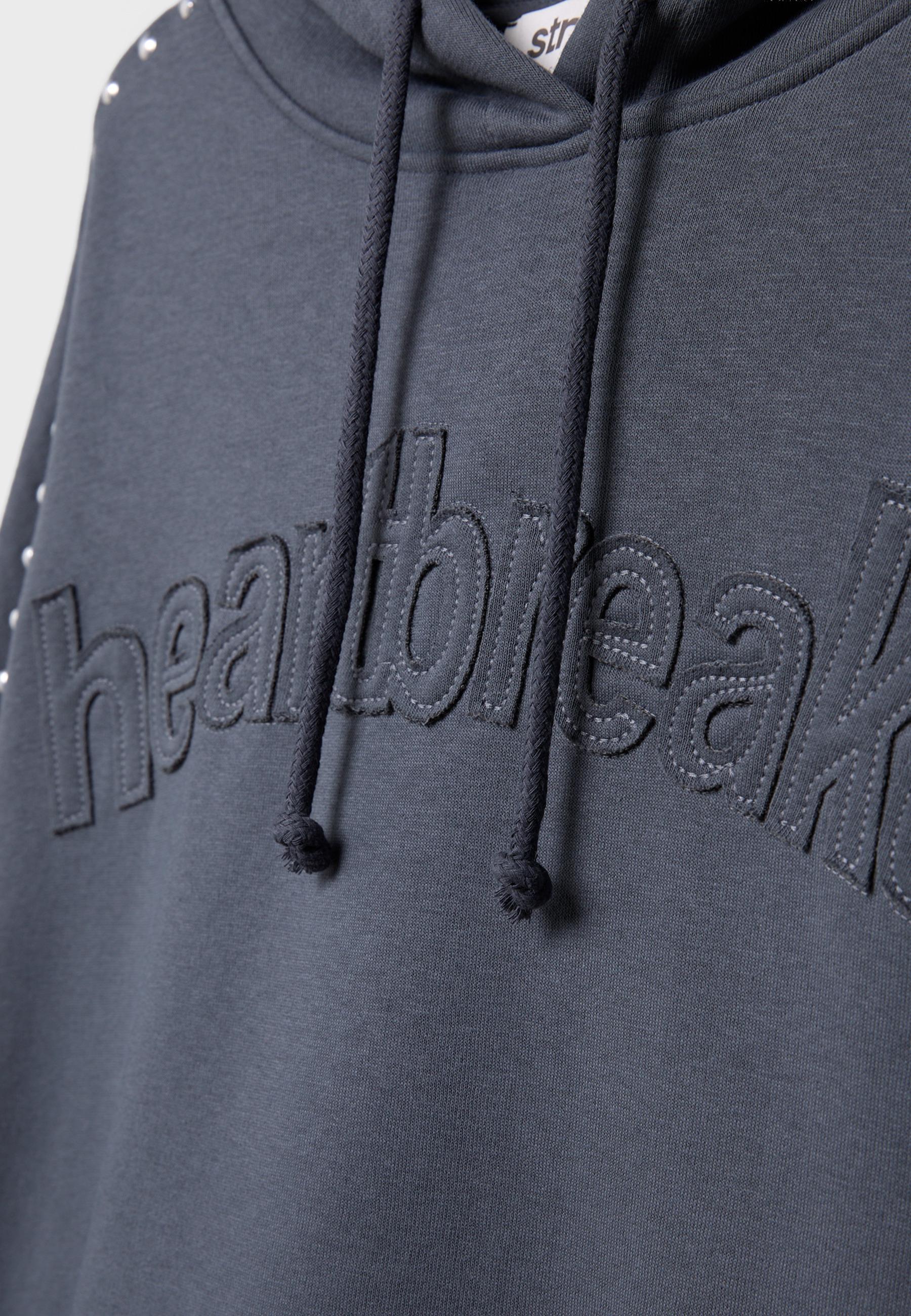 Studded Embroidered Hooded Sweatshirt — Dark grey