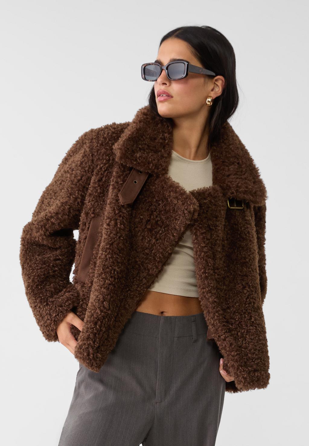 Faux shearling lined faux fur jacket