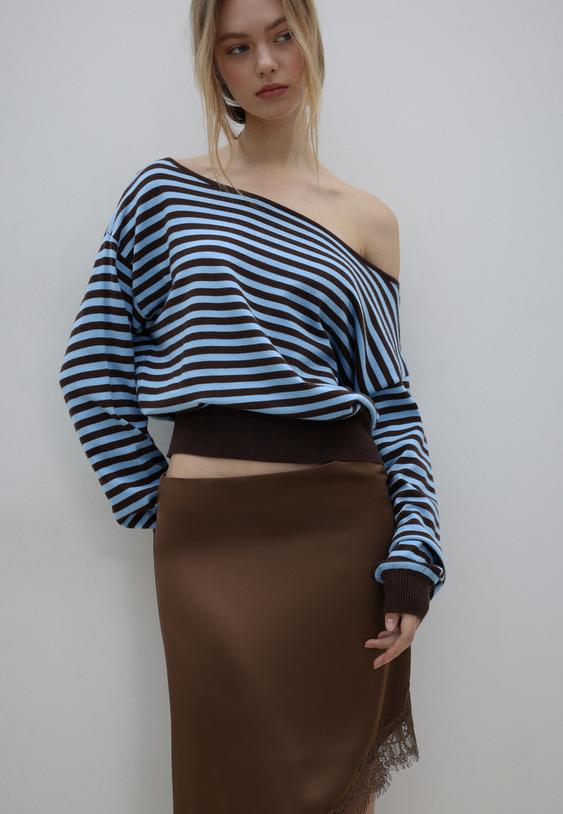 Stradivarius Asymmetric Knit Sweater Royal Blue S