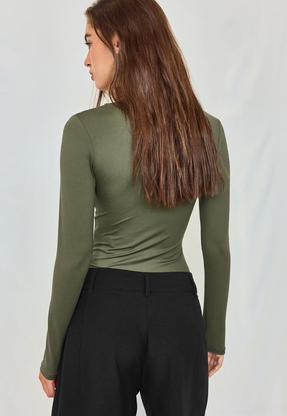 vneck bodysuit with underbust gathering