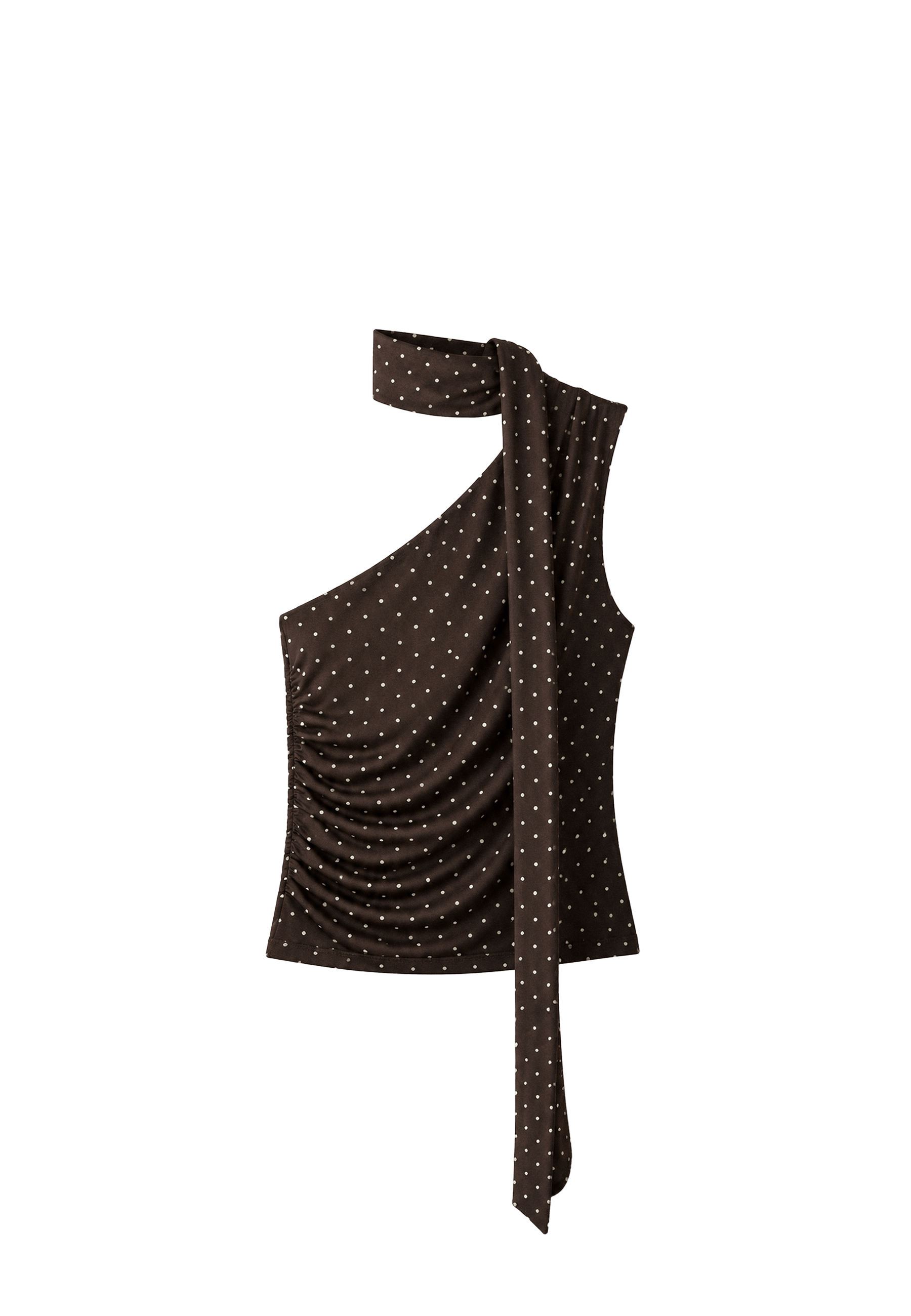 Asymmetric tulle polka dot neckerchief top — Brown
