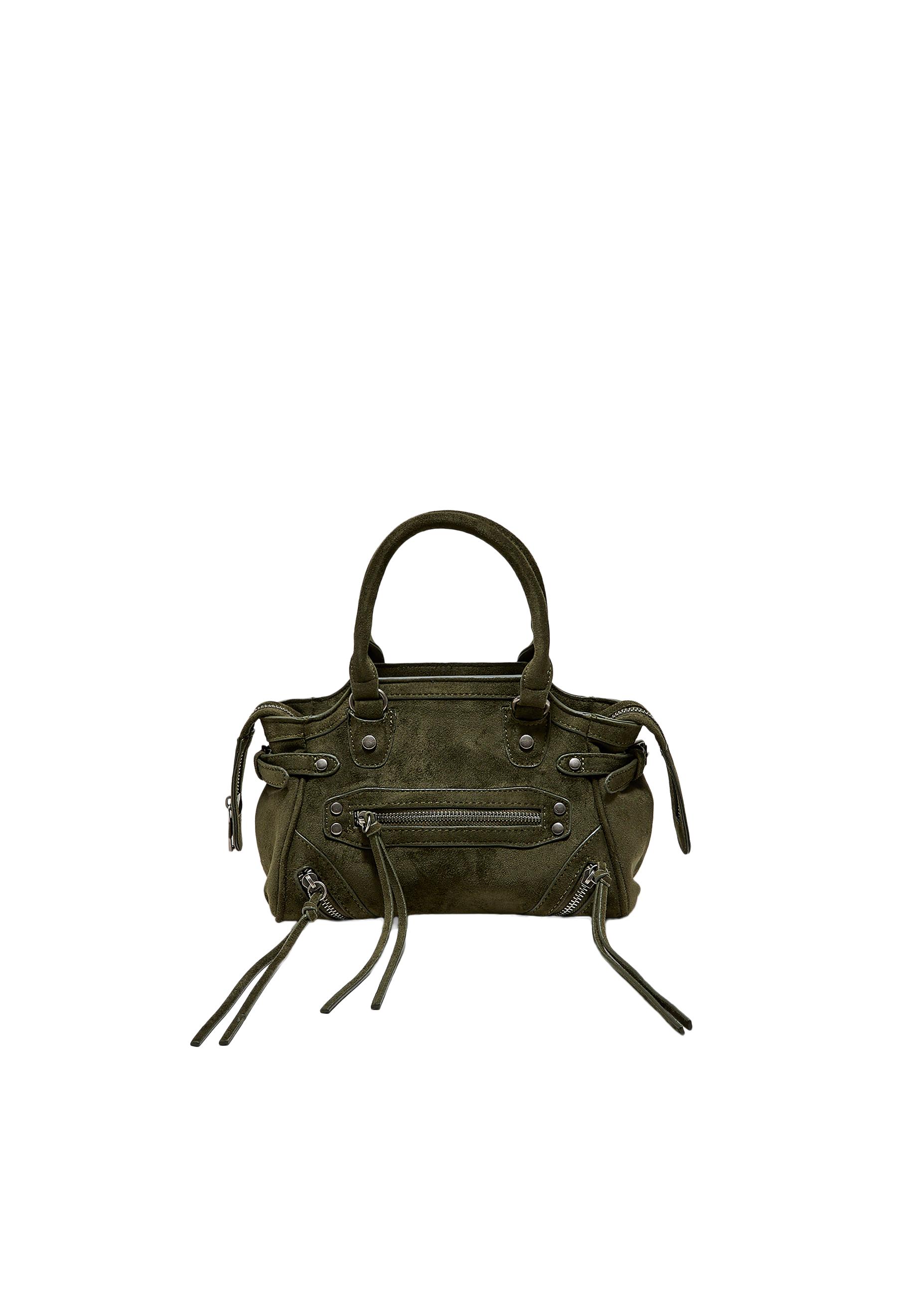 Studded city bag with zip pullers — Khaki