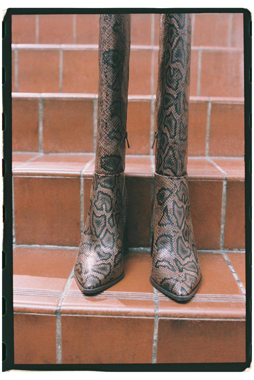 Animal print high-heel knee-high boots
