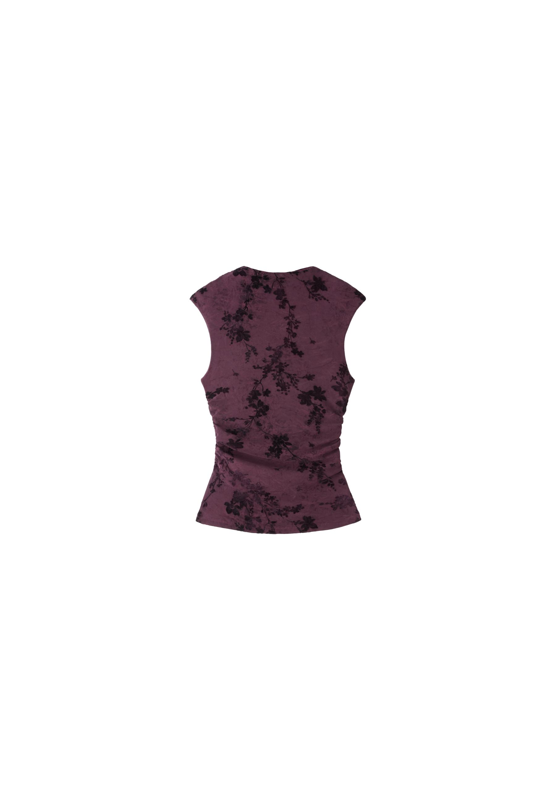 Flocked sleeveless funnel neck T-shirt — Purple