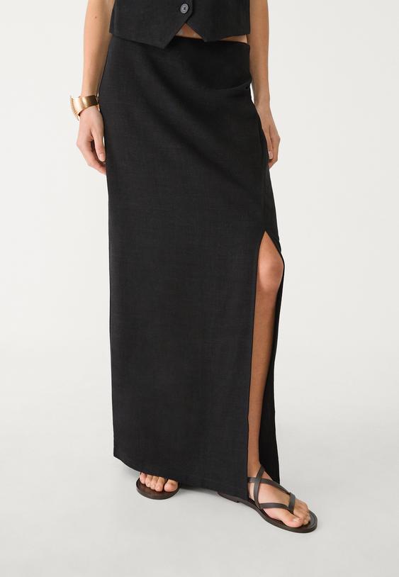 midi skirt with side split and linen