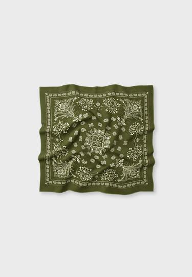 Soft-touch printed bandana scarf — Khaki 1