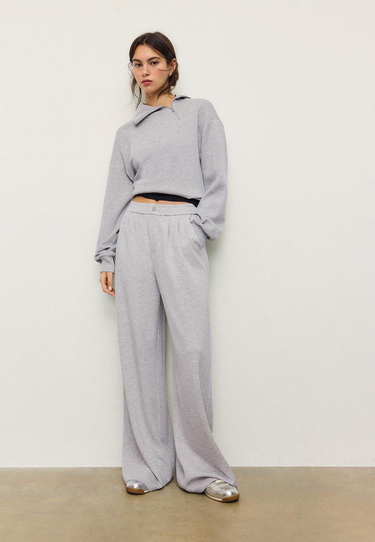 Stradivarius Soft-touch sweatshirt with side zip  Grey melange XS (STRADIVARIUS)