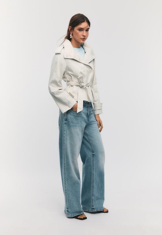 Stradivarius High-Neck Trench Coat With Belt Ice L