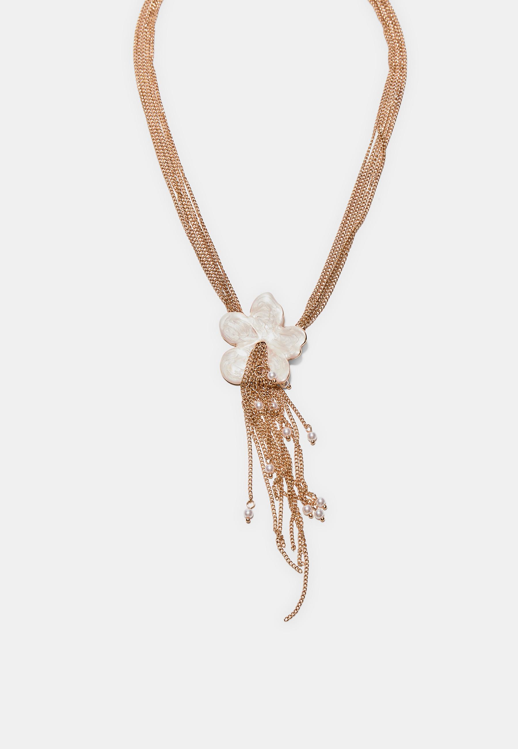 Enamelled flower lariat necklace — Gold