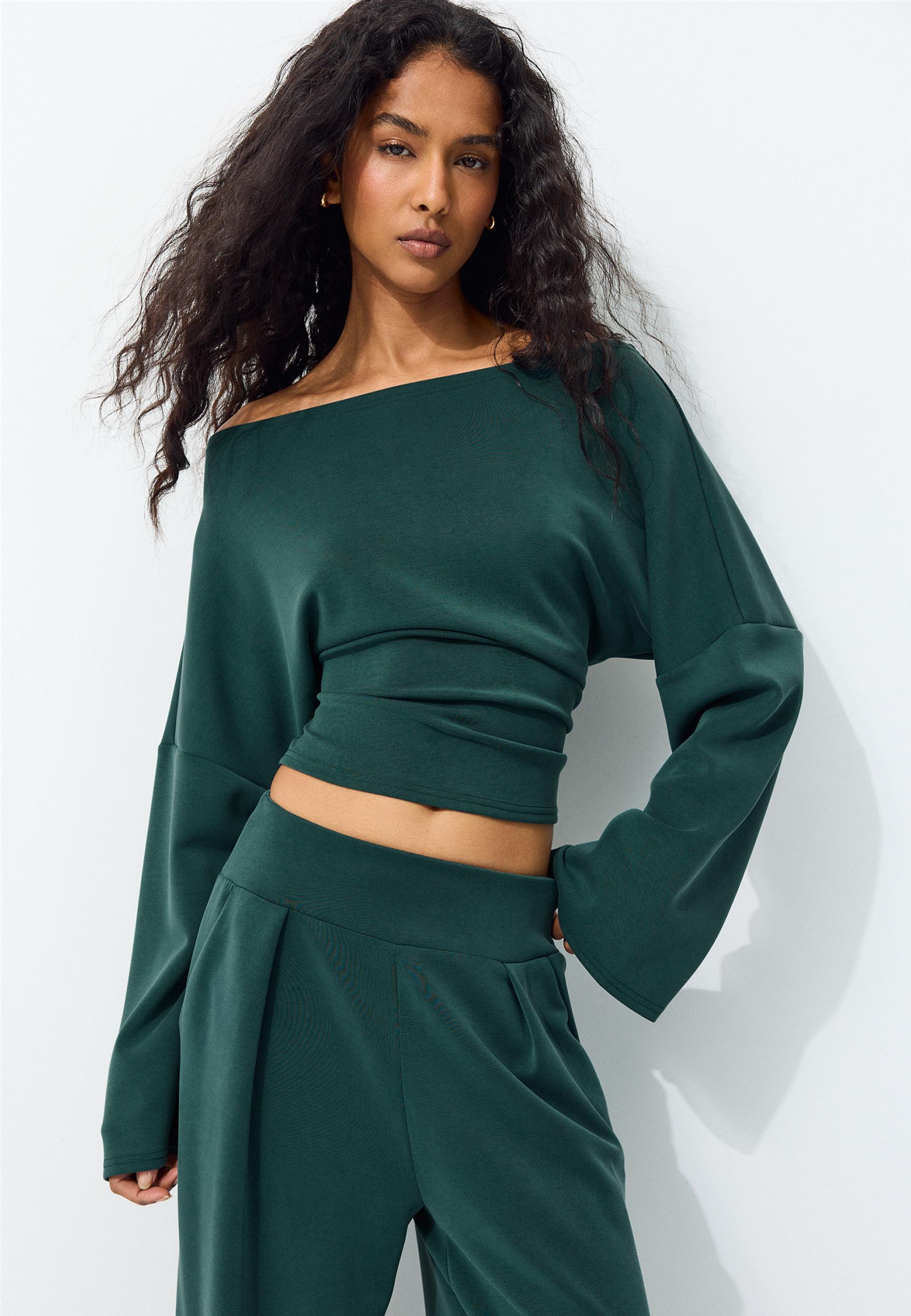 Soft-touch ruched asymmetric sweatshirt - Women's fashion