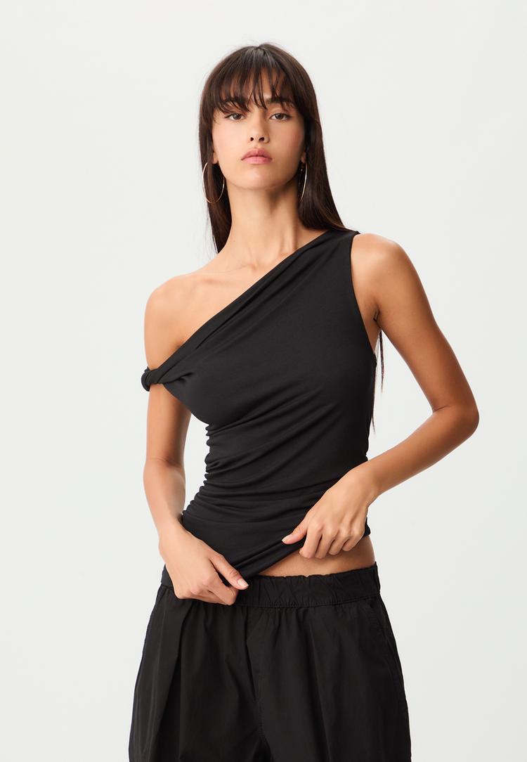 asymmetric polka dot top