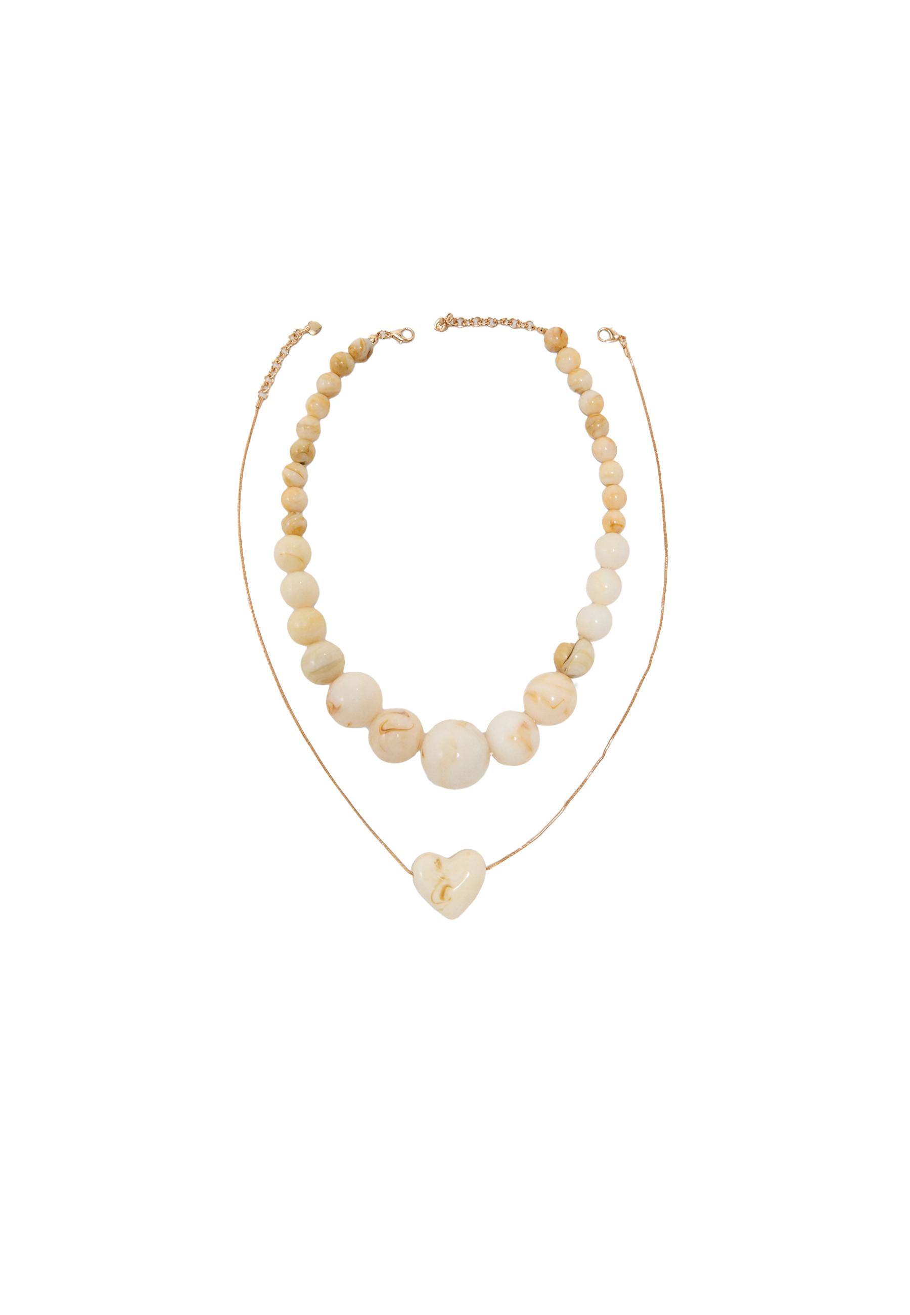 Set of 2 beaded and heart necklaces — Ecru