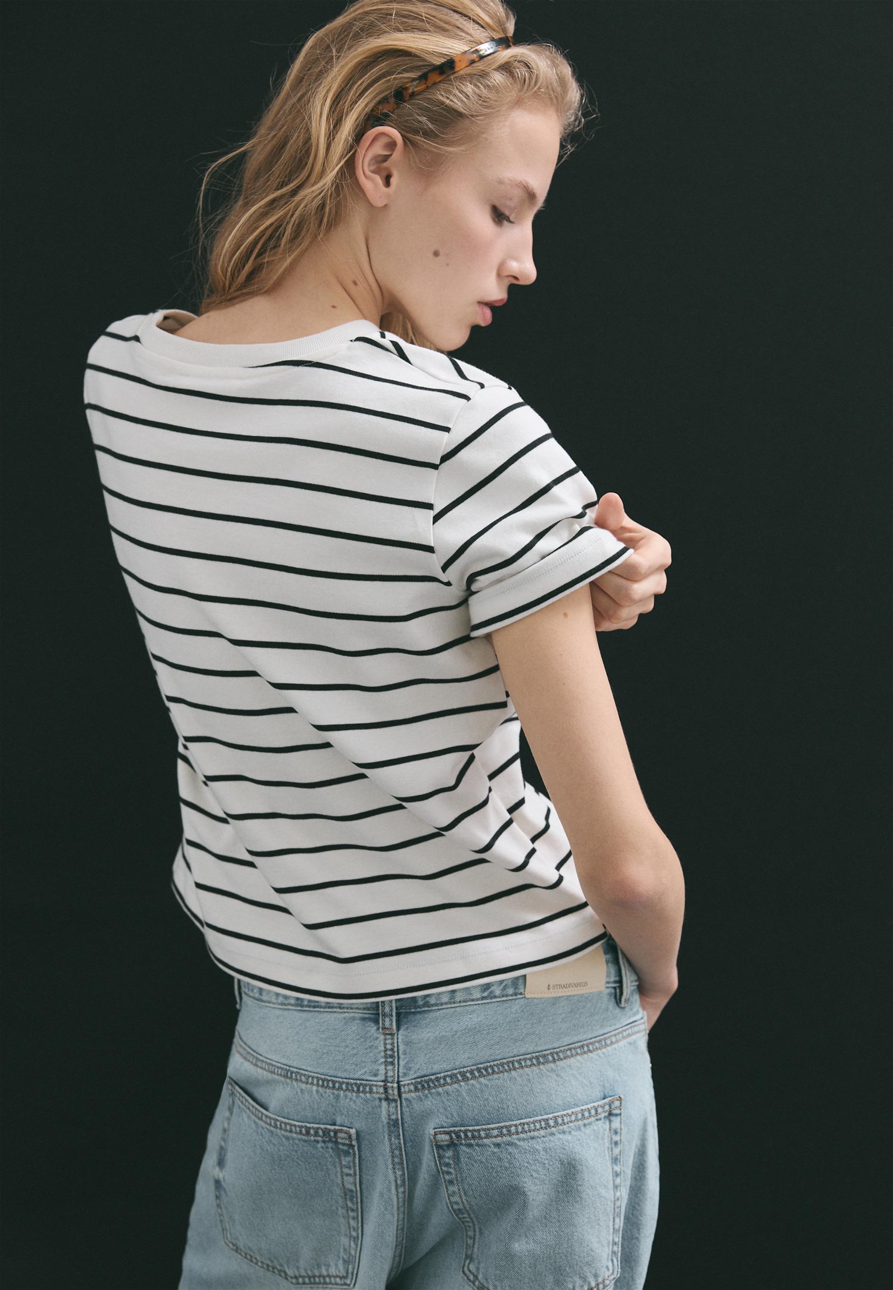Basic heavy weight striped regular fit T-shirt — Ecru