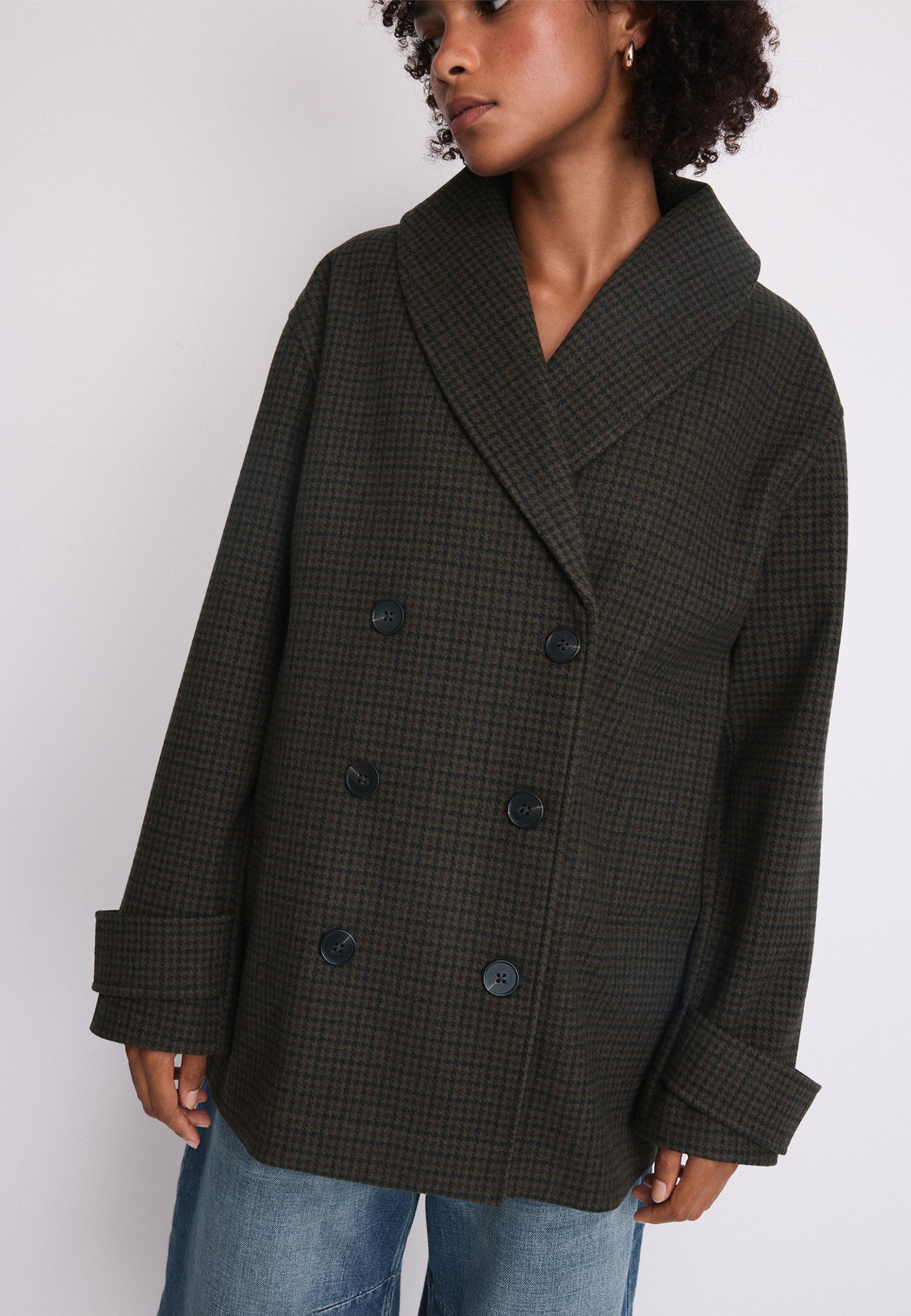 Shawl neck felt coat — Khaki