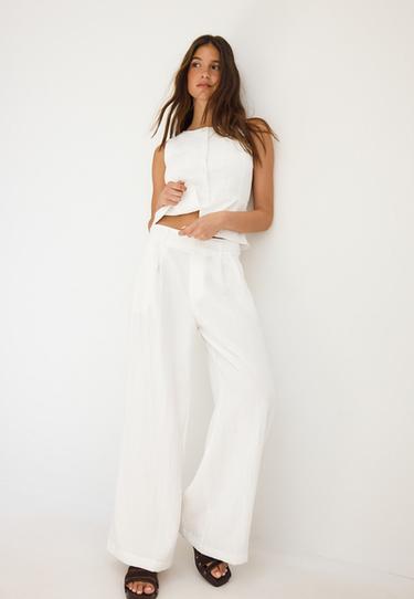 Adjustable rustic wide-leg button trousers — Ecru 2