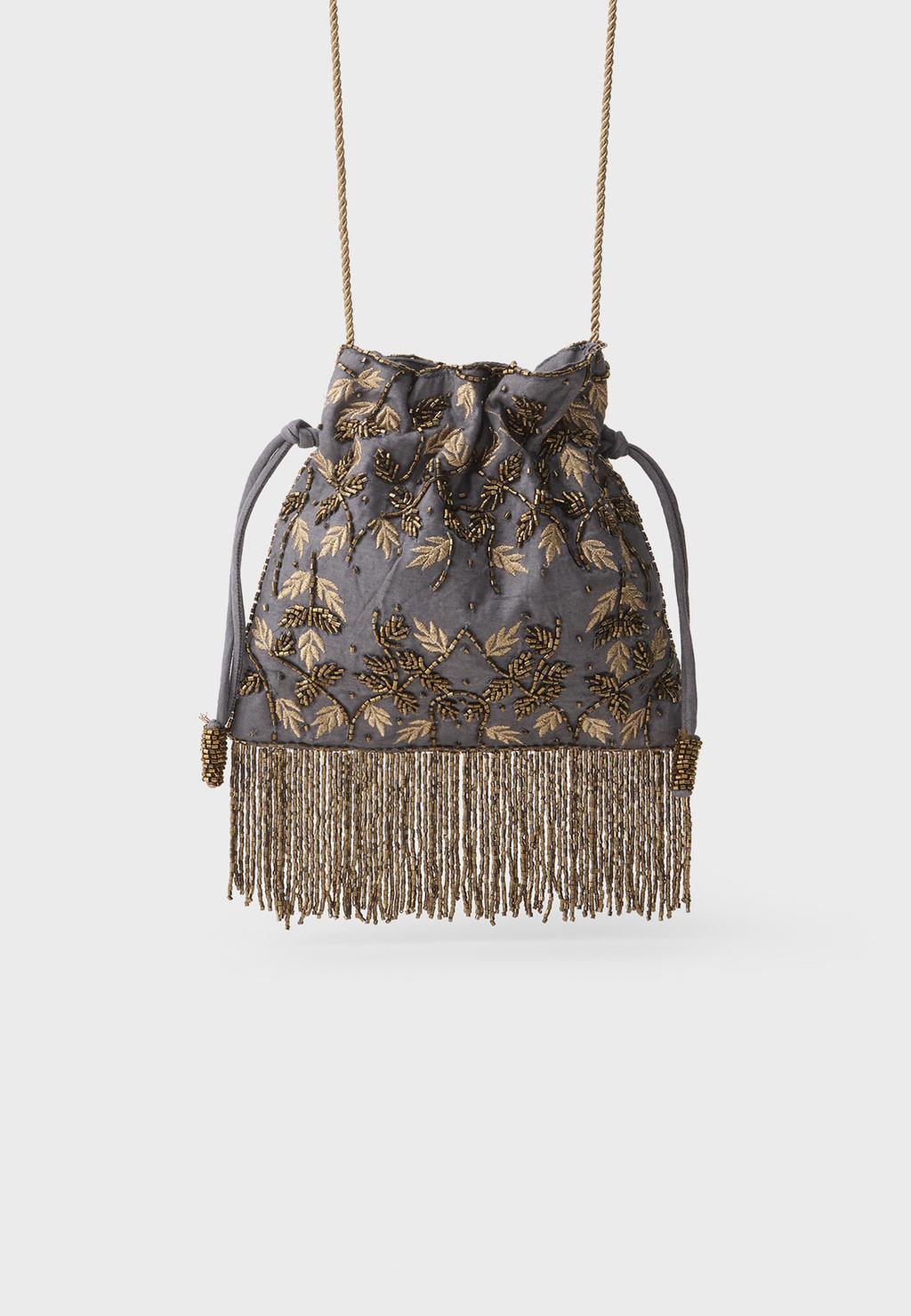 Beaded fringed crossbody bag