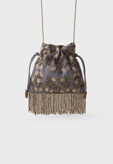Beaded fringed crossbody bag — Stone 1
