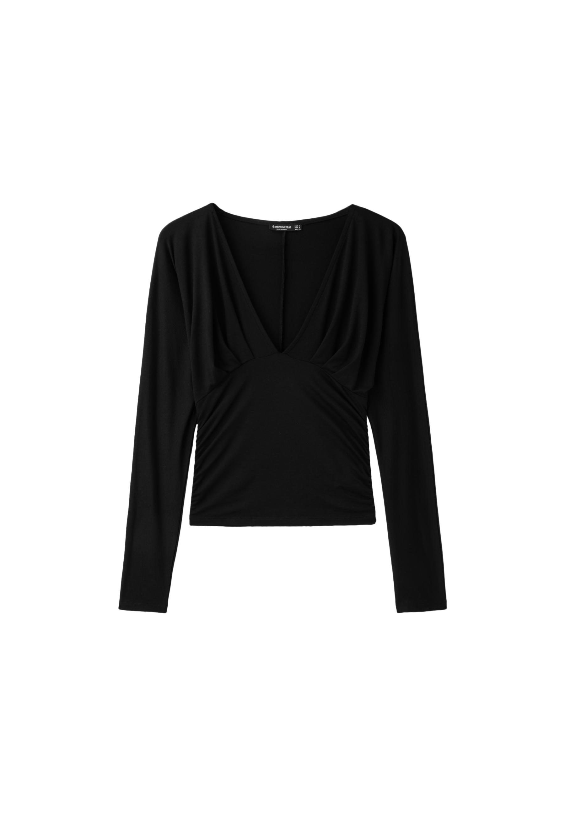 Long sleeve V-neck T-shirt — Black