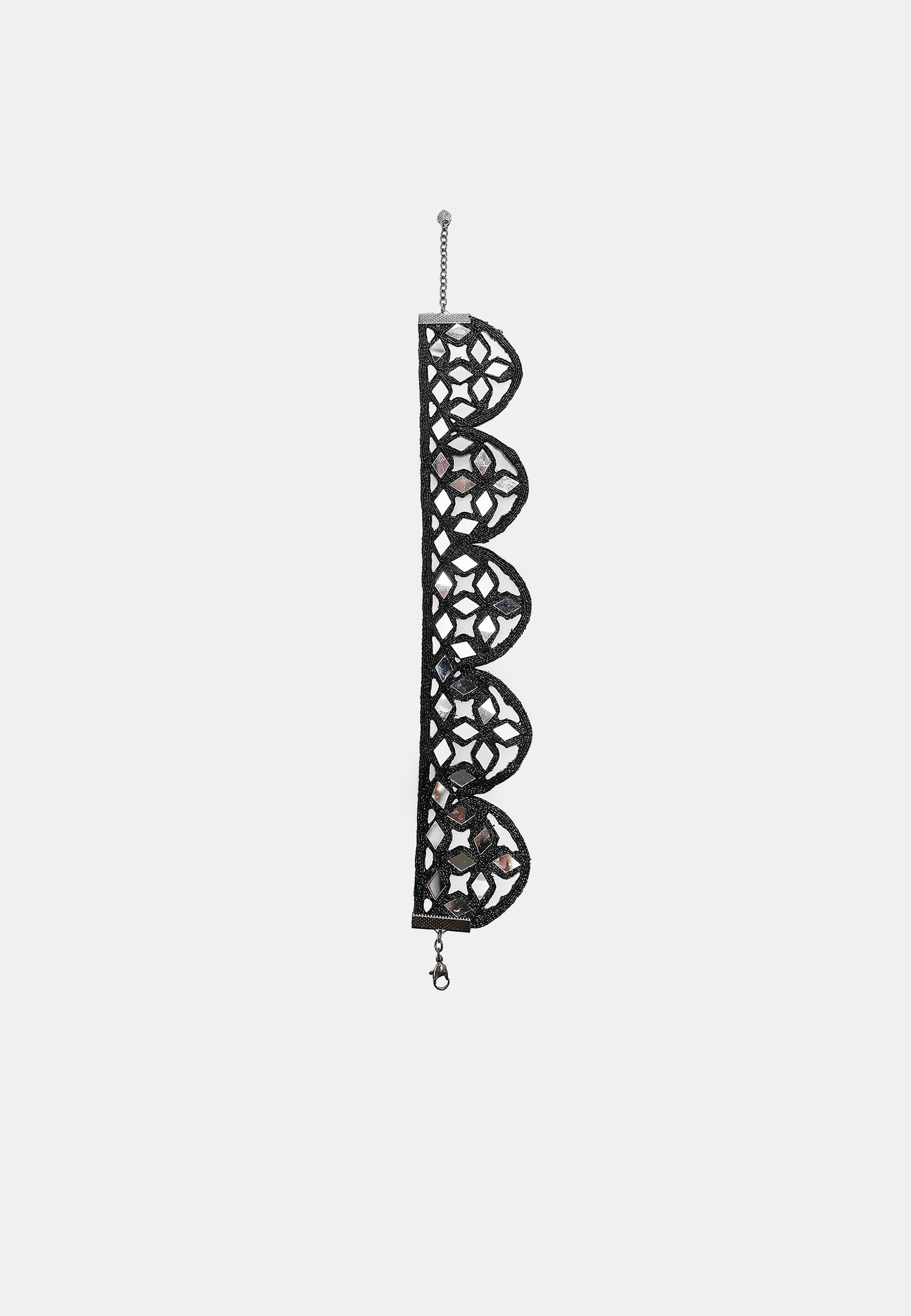 Scalloped mirror choker necklace — Black