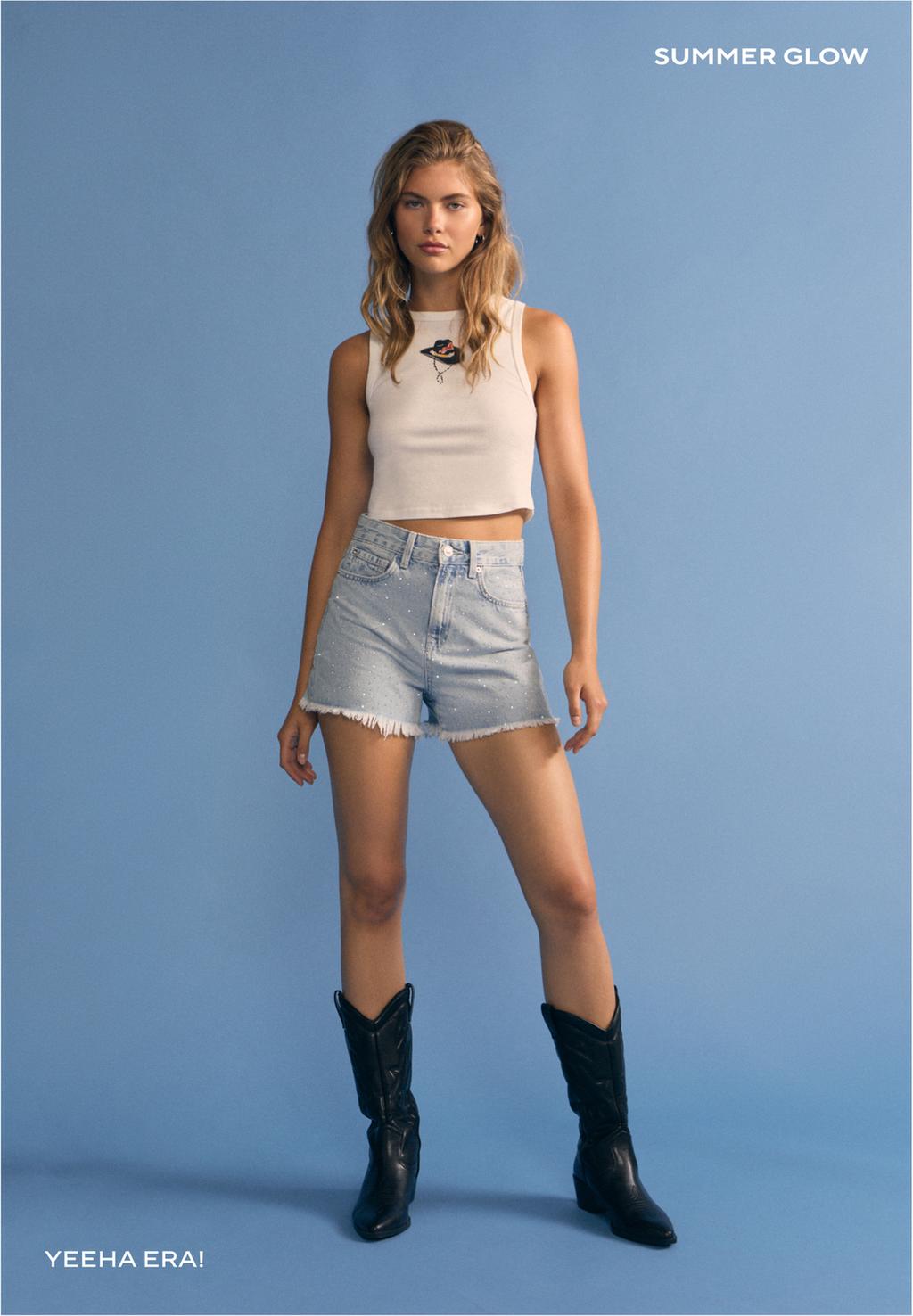 Denim shorts with rhinestones