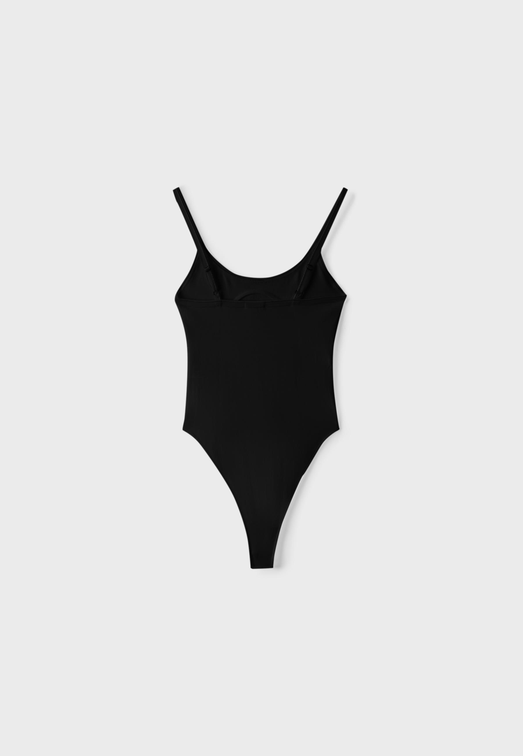 Ribbed corset-detail bodysuit — Black