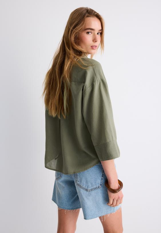 camisa manga kimono efecto lino