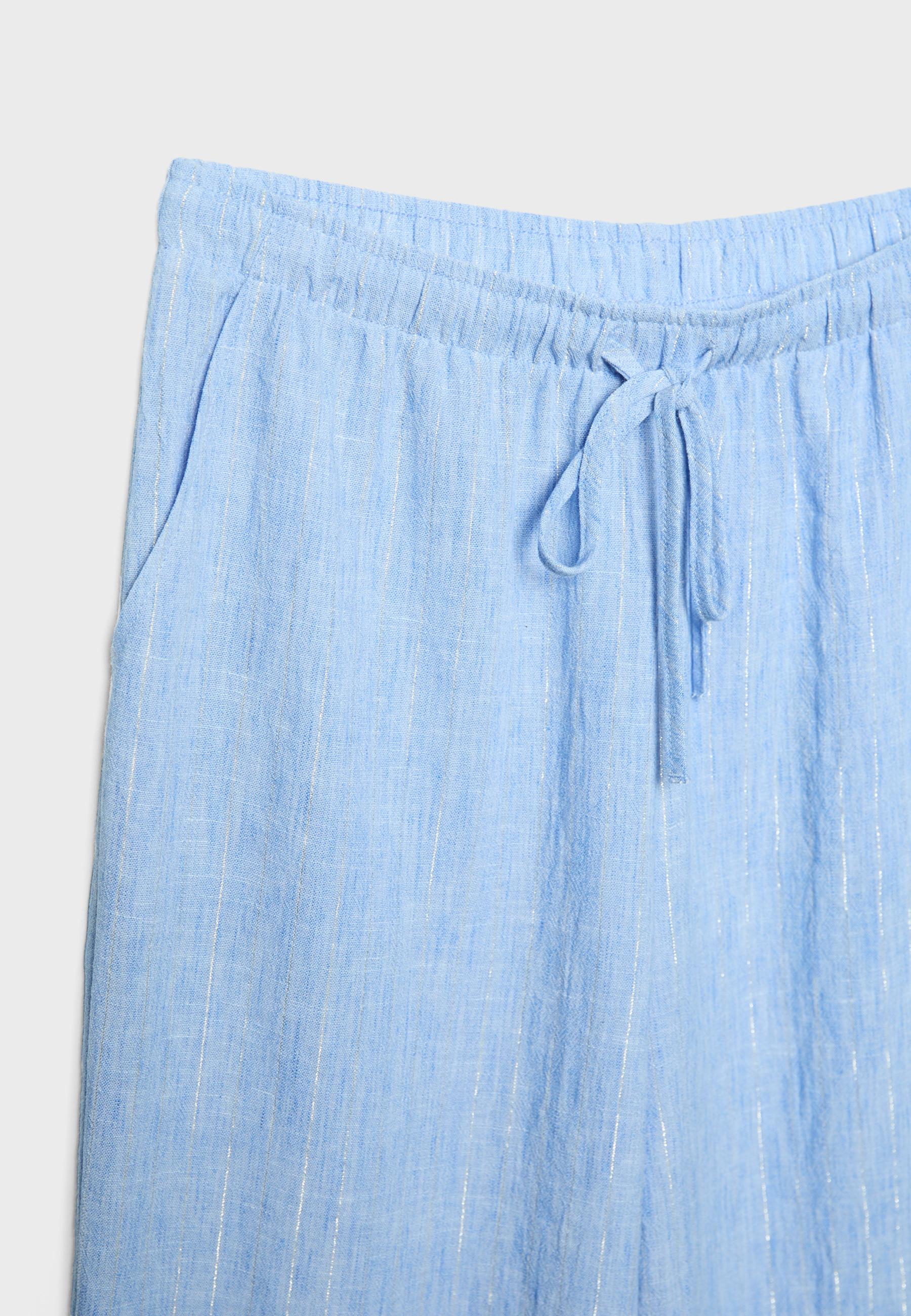 Flowing metallic thread linen-effect trousers — Blue