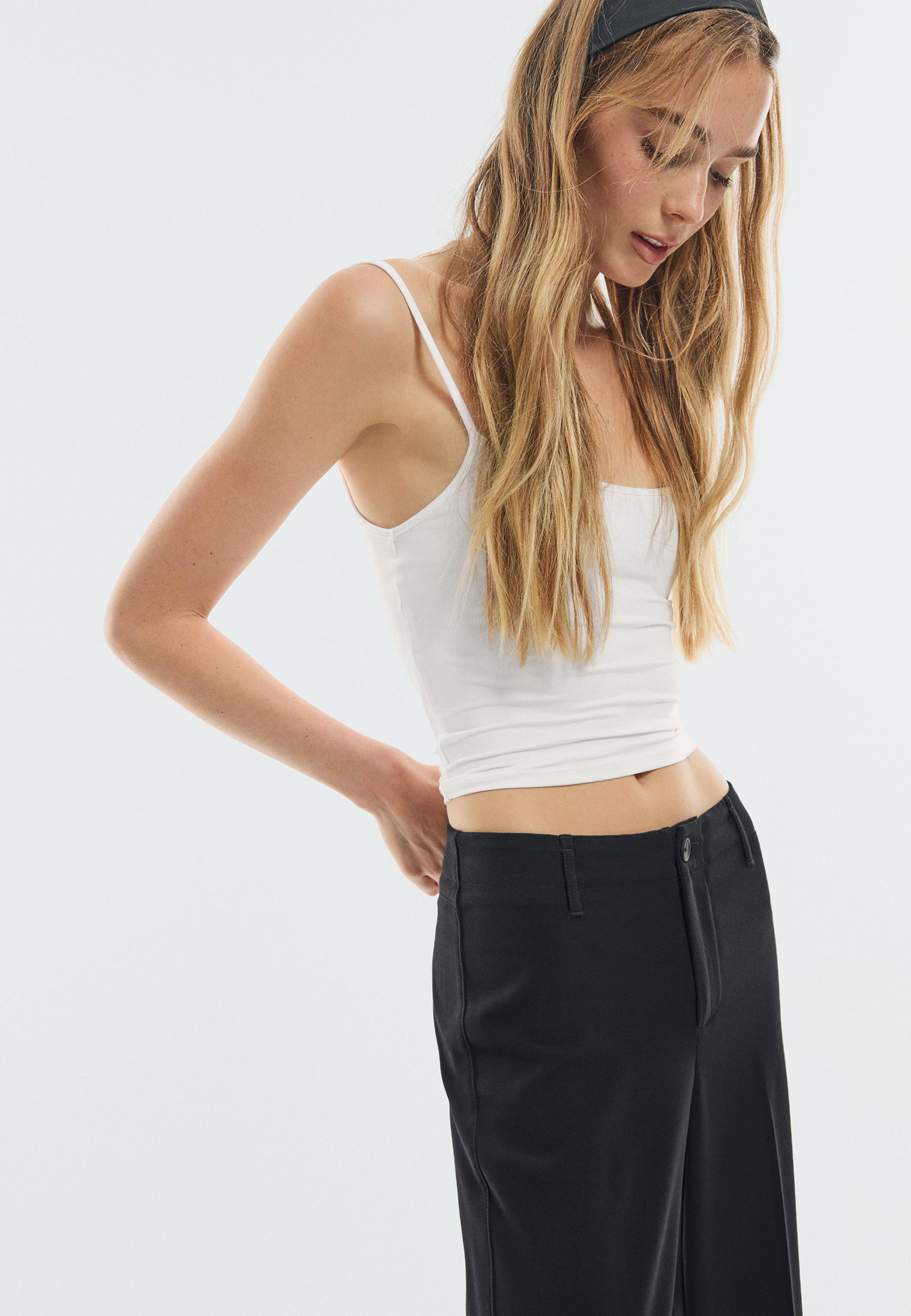 Slim Fit Straight Trousers — Black