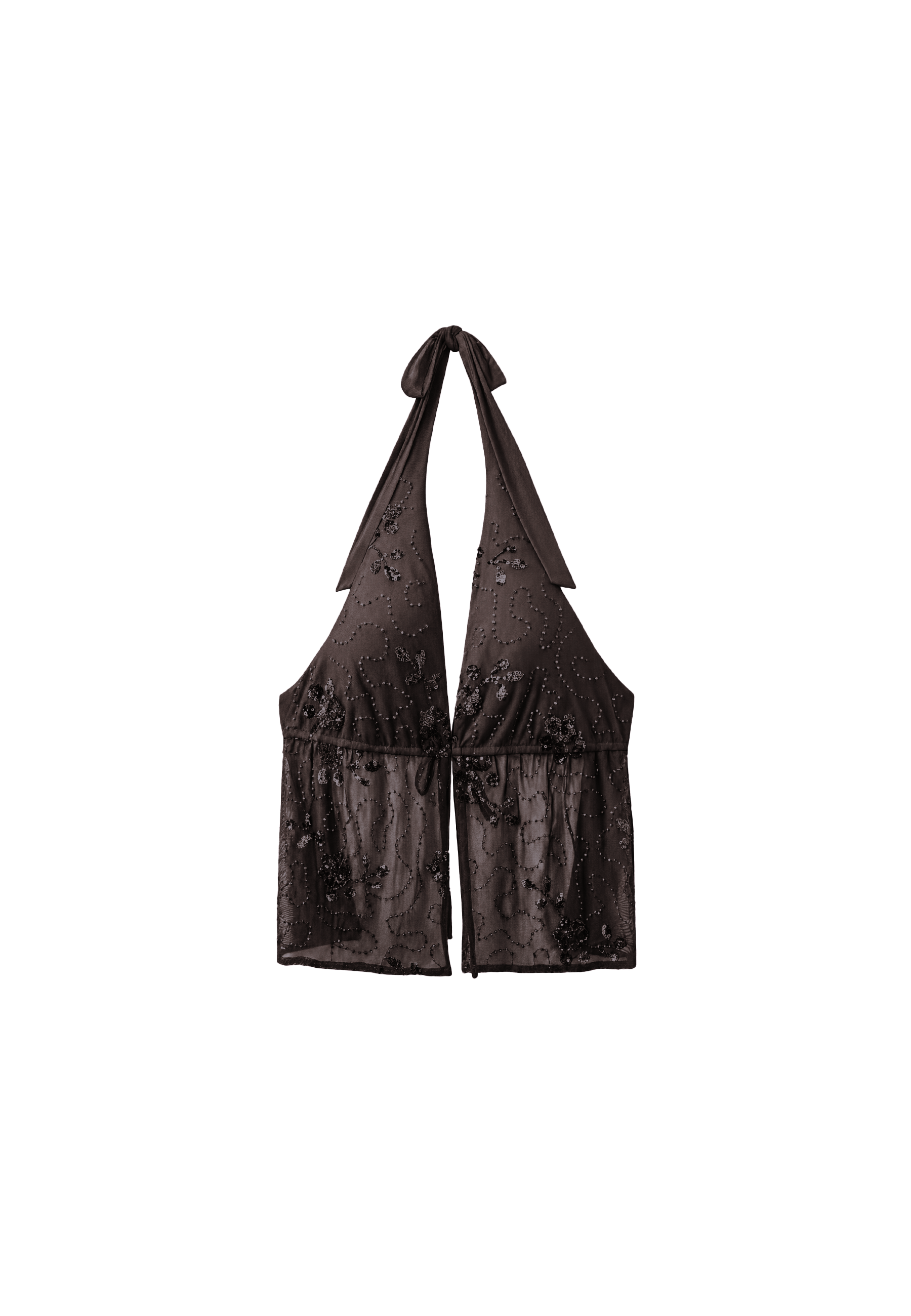 Embroidered halter top with rhinestones — Brown