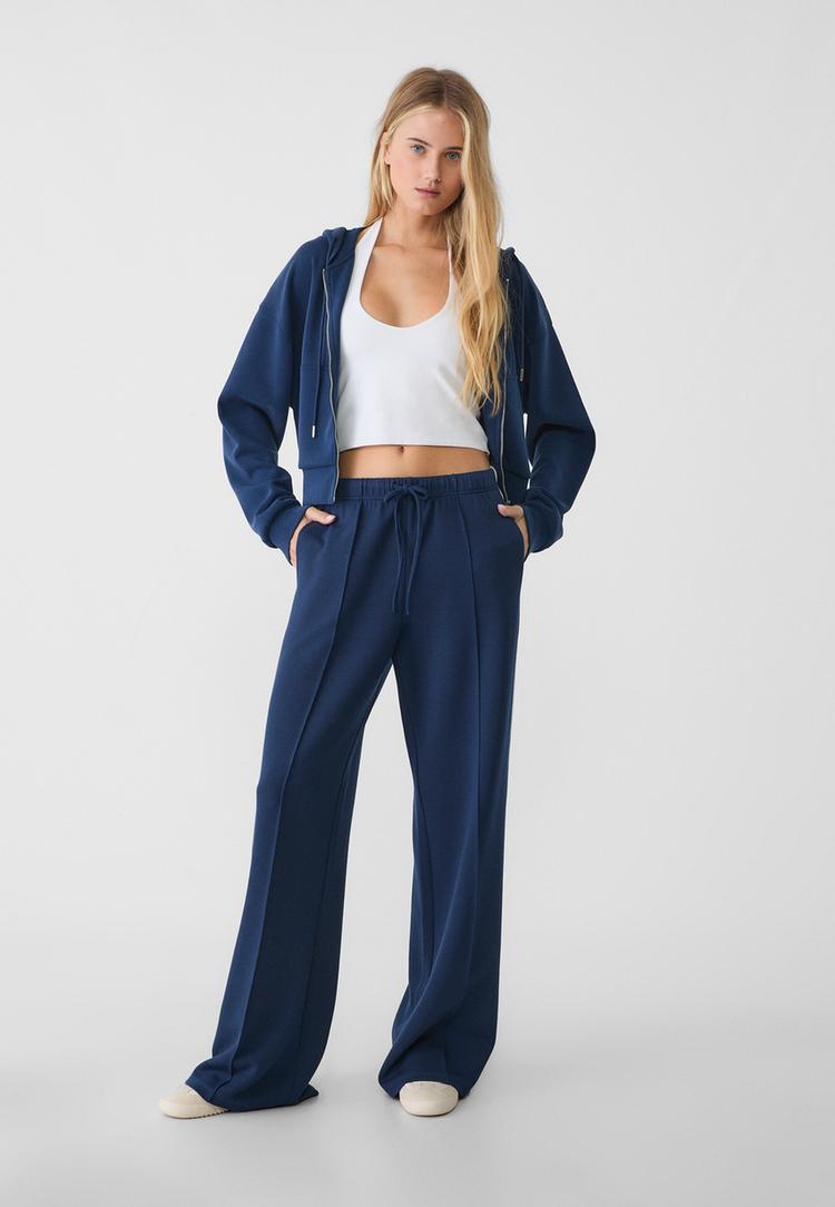 pantalon wide leg tacto suave raya lateral