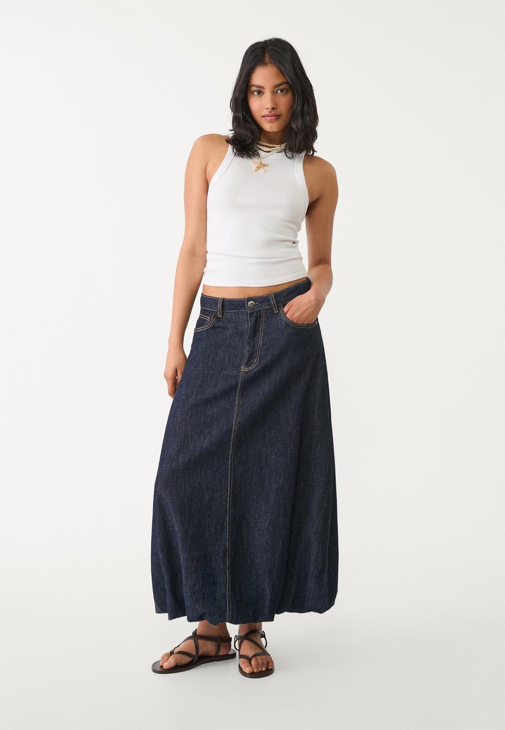 Gonna Midi In Denim A Vita Alta - Donna, Taglia Grande, Plissettata Vintage - Estate 2024, Casual Elegante - Foto 14