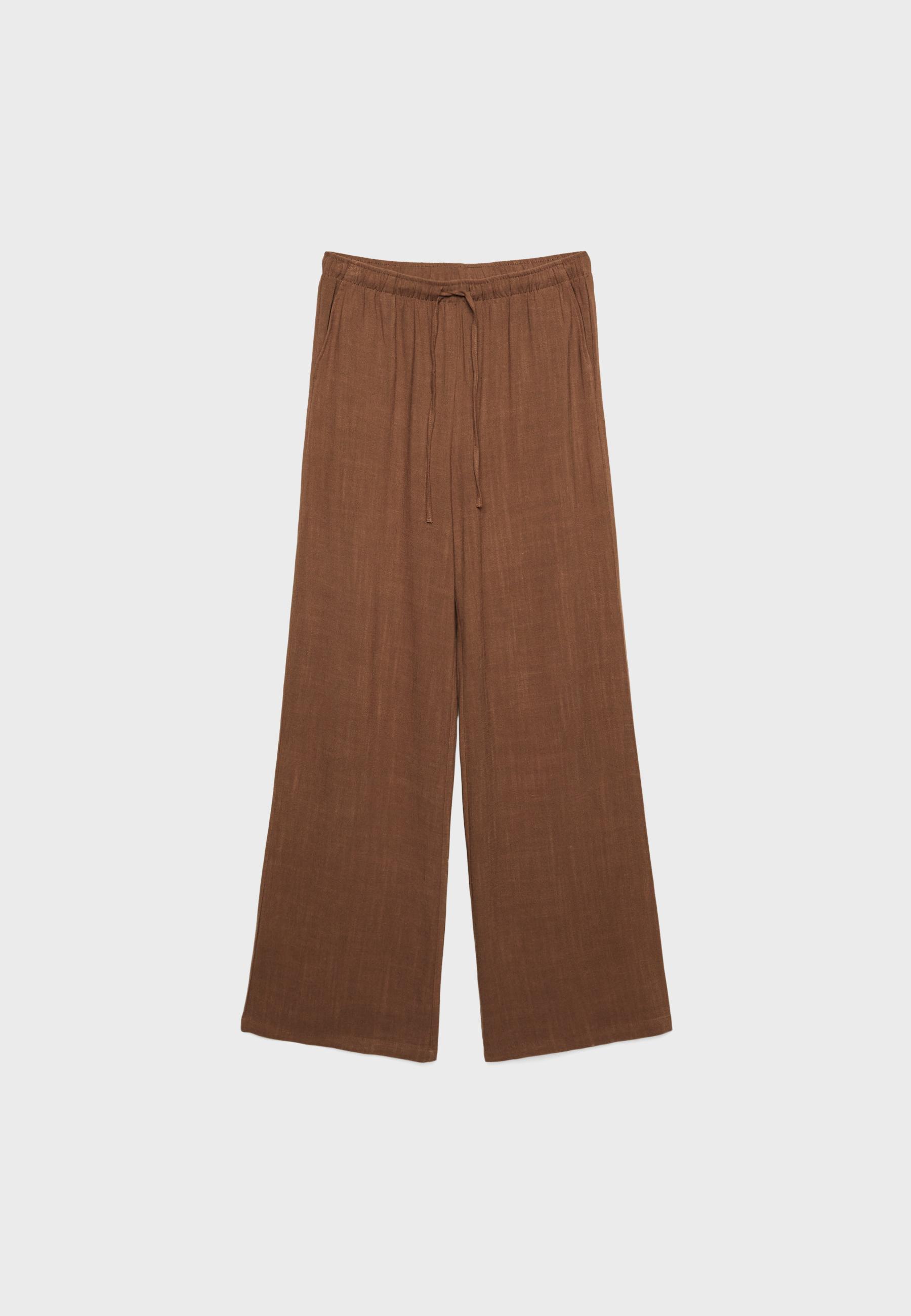 Straight-leg linen-look trousers — Brown