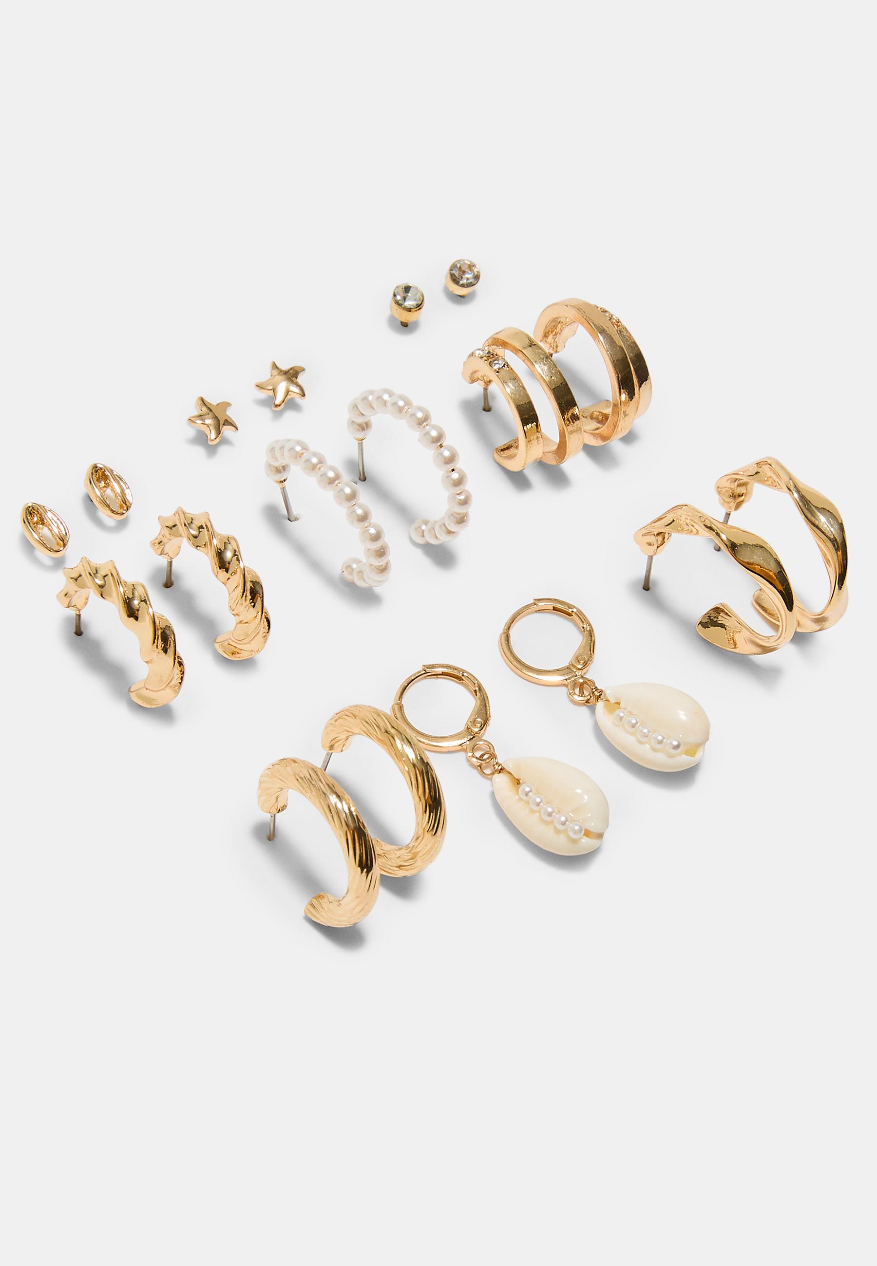 Set of 9 seashell earrings — Gold