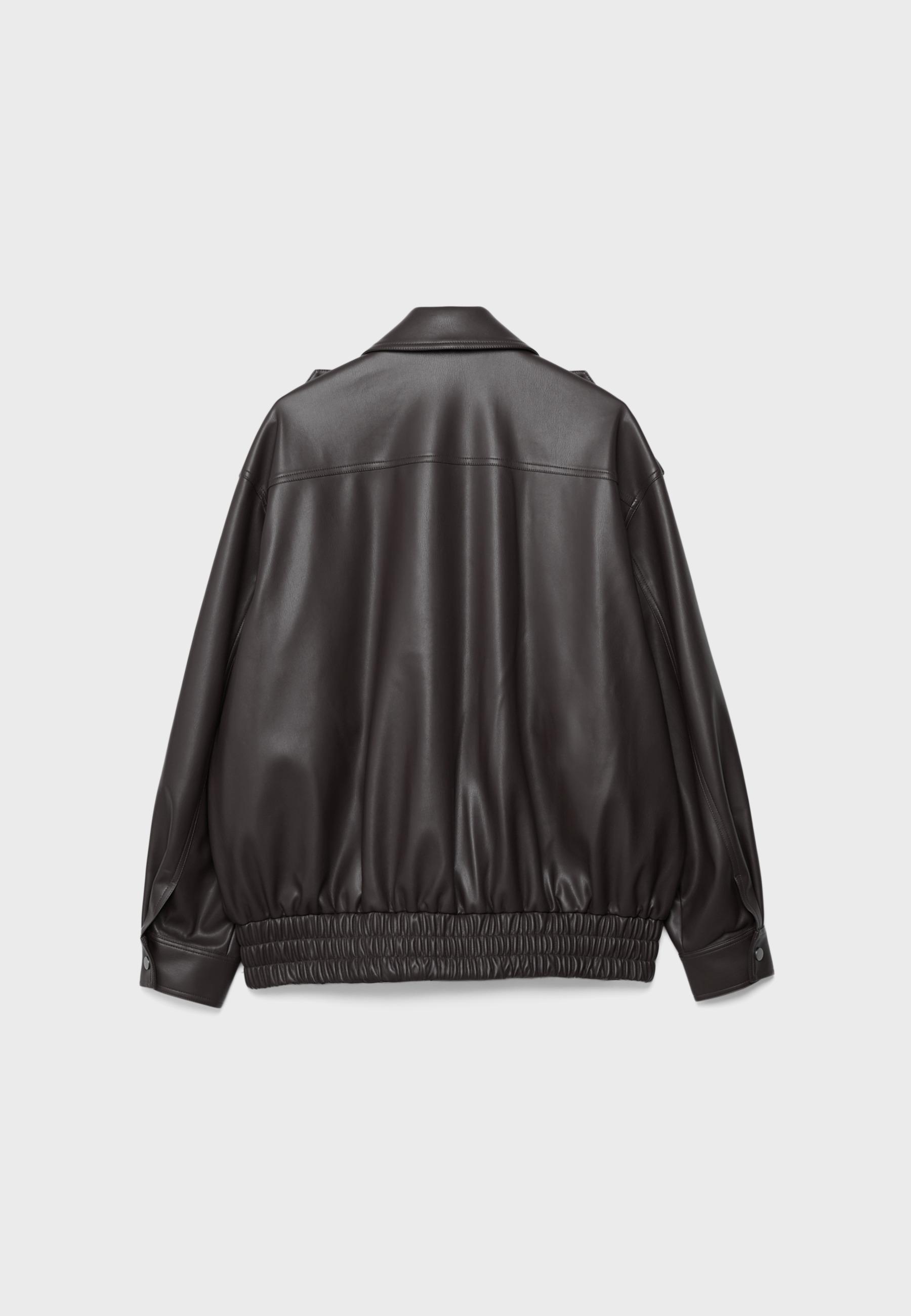 Oversize leather effect biker jacket — Brown