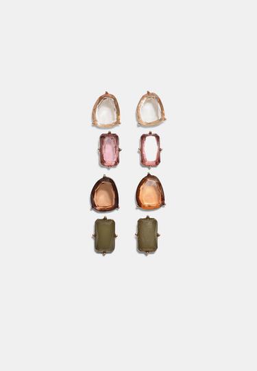 Set of 4 rhinestone stud earrings — Gold 1