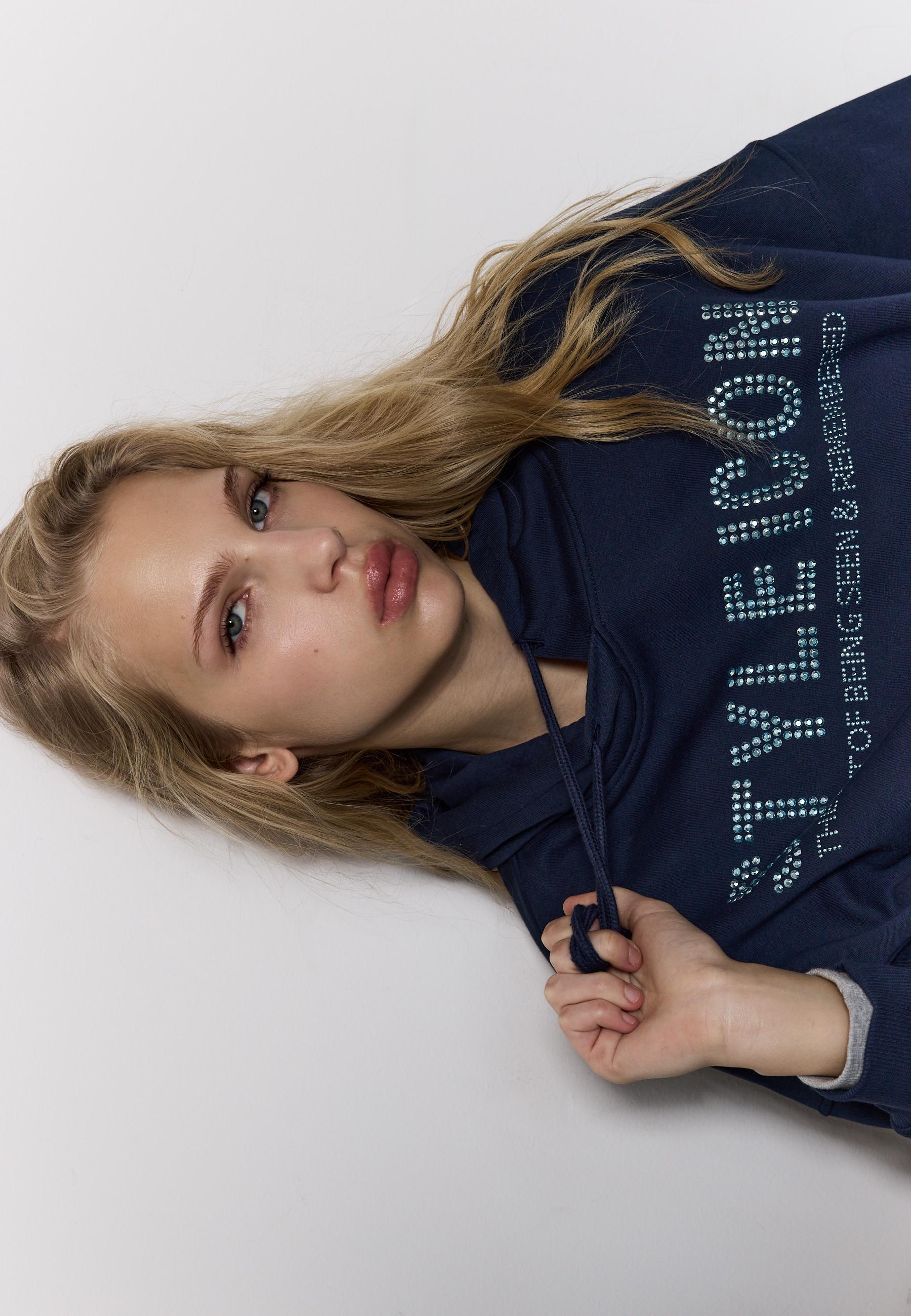 Hoodie with rhinestones — Navy blue