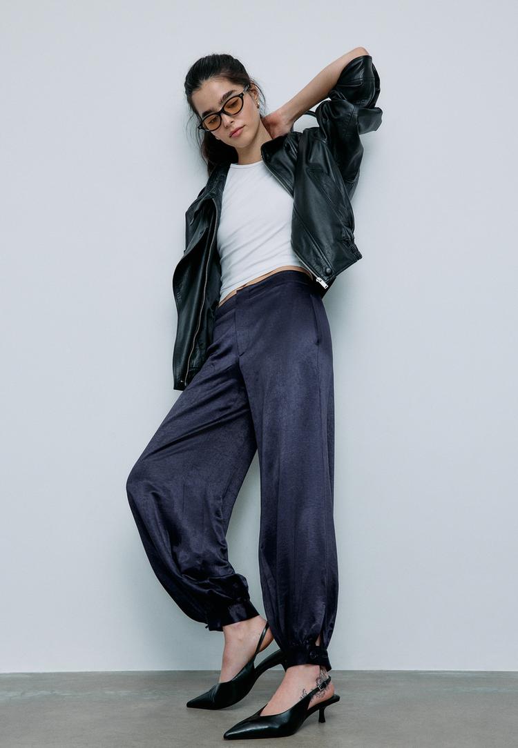 pantaloni a palloncino satinati eleganti