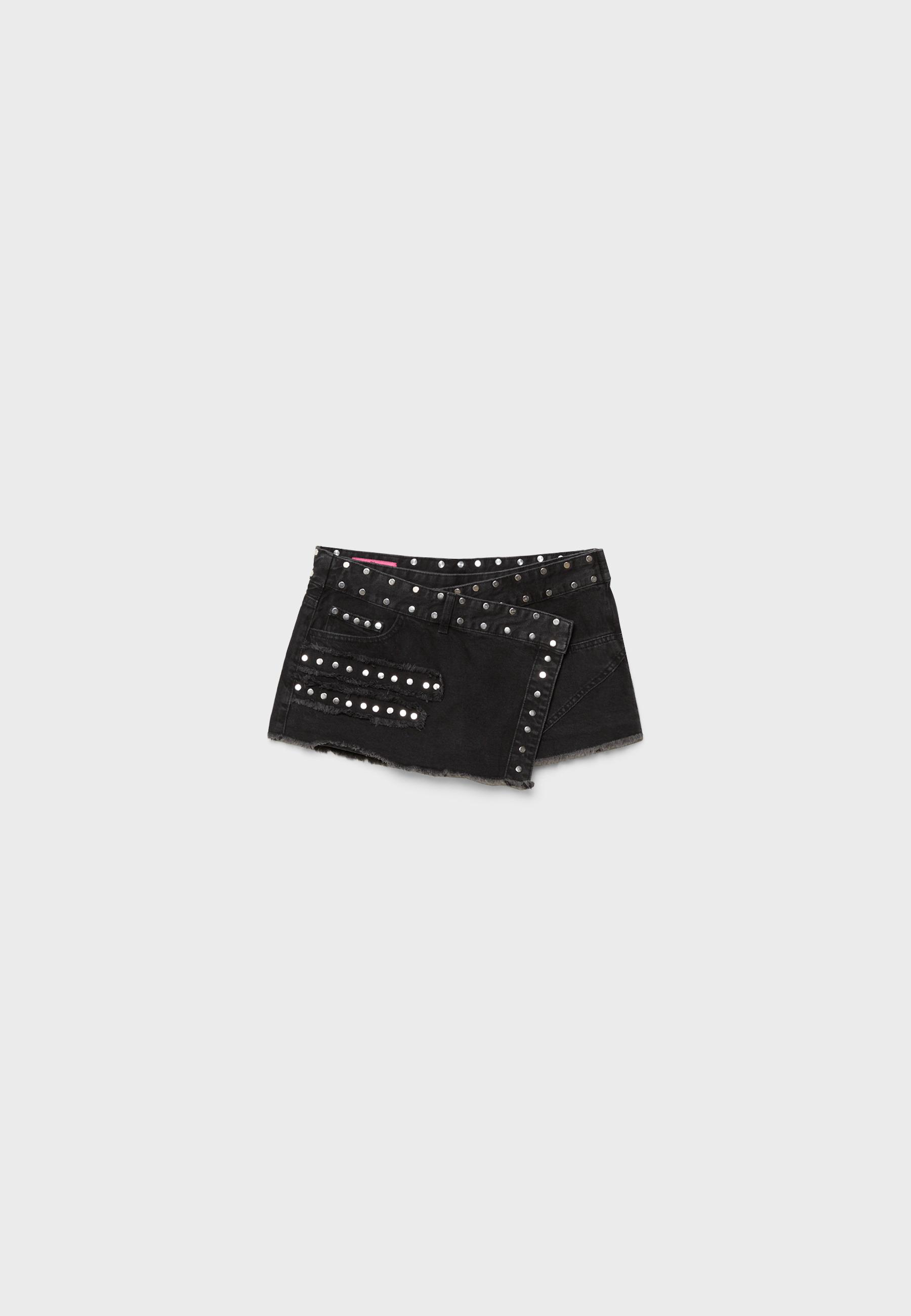 One Dilemma studded skort — BLACK DENIM WASH