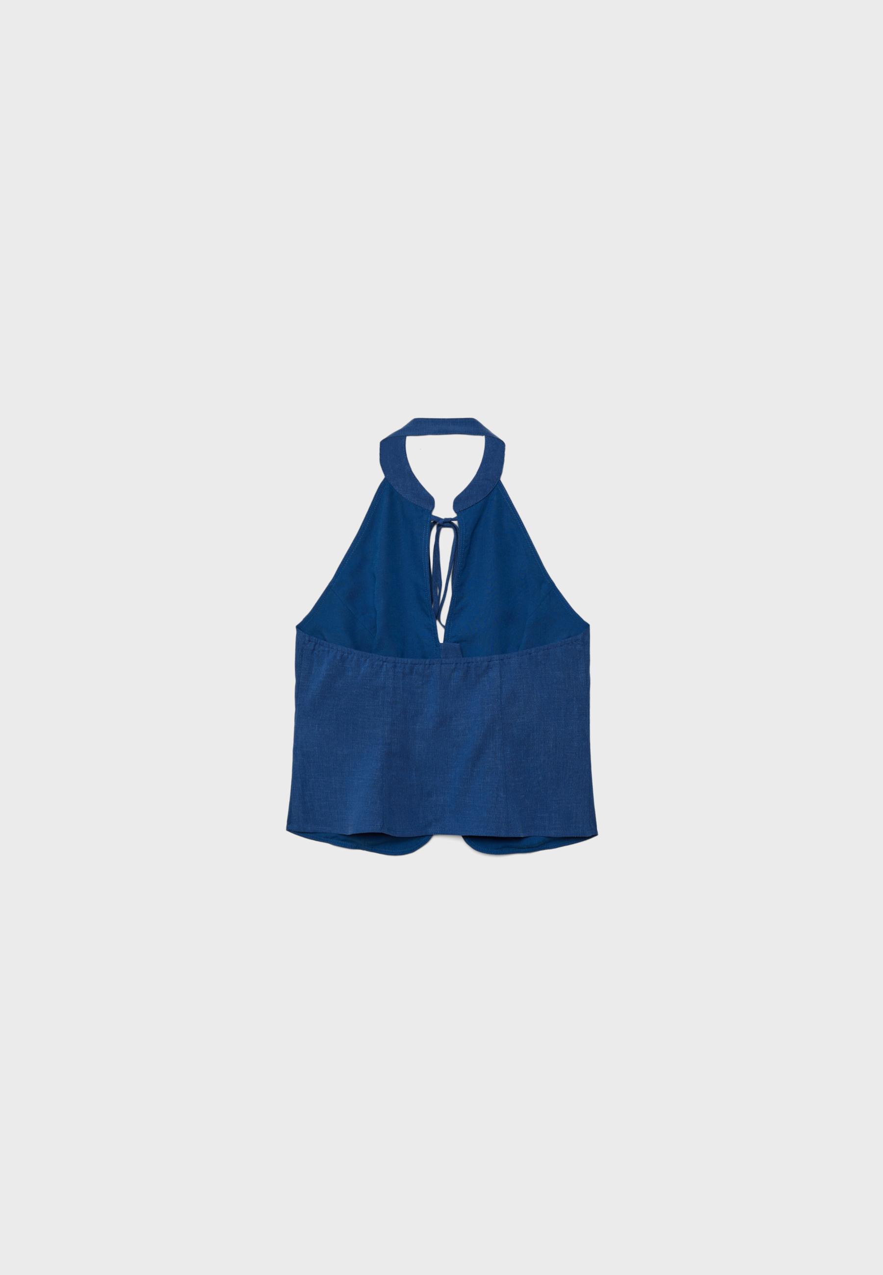 Qipao halter neck button top — Electric blue