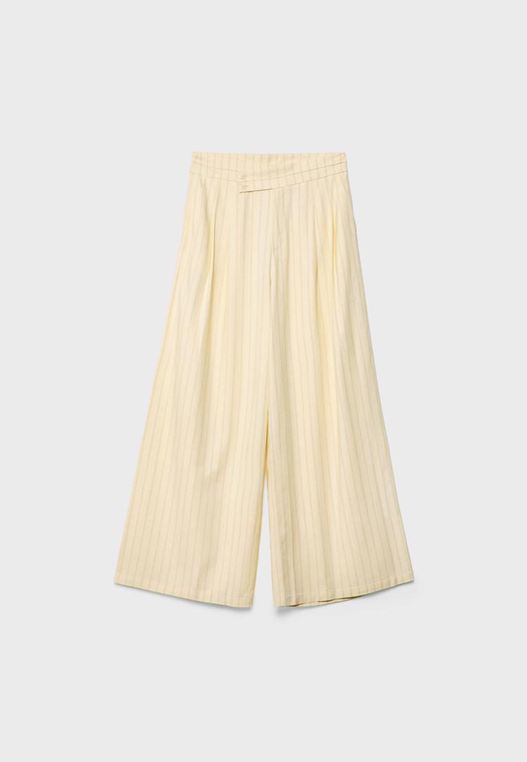 Pensli dökümlü keten karışımlı pantolon_7